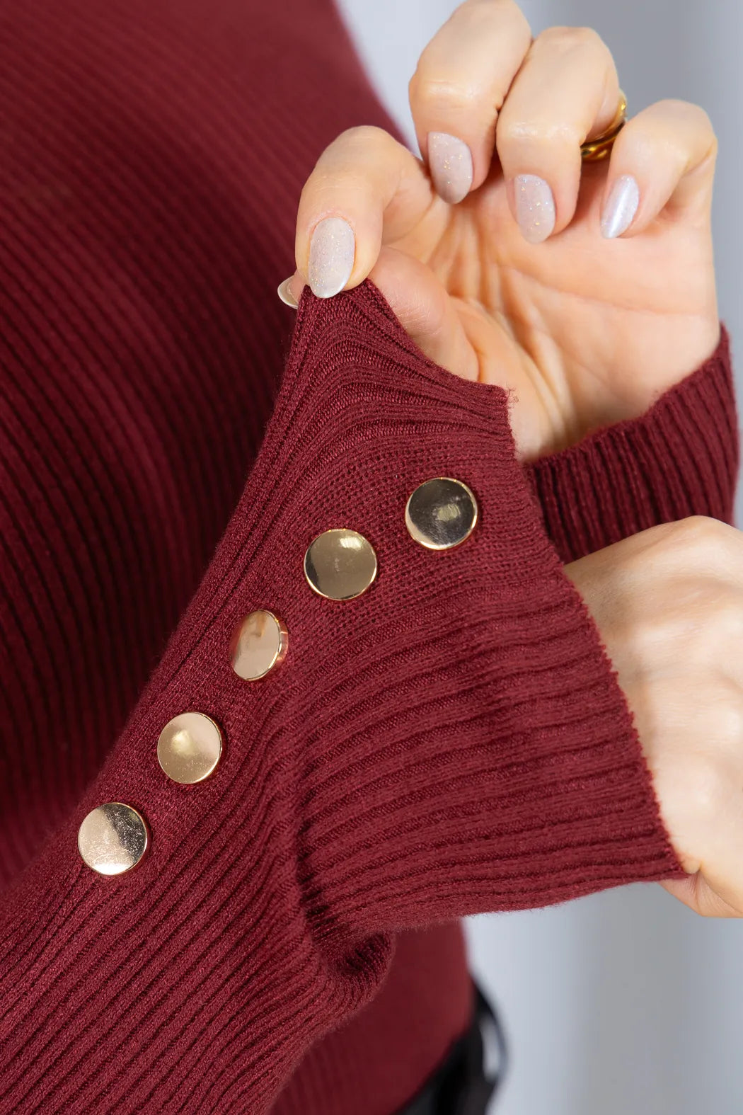 Tricot Manga Longa Meia Gola em Modal Canelado Isadora Bordô