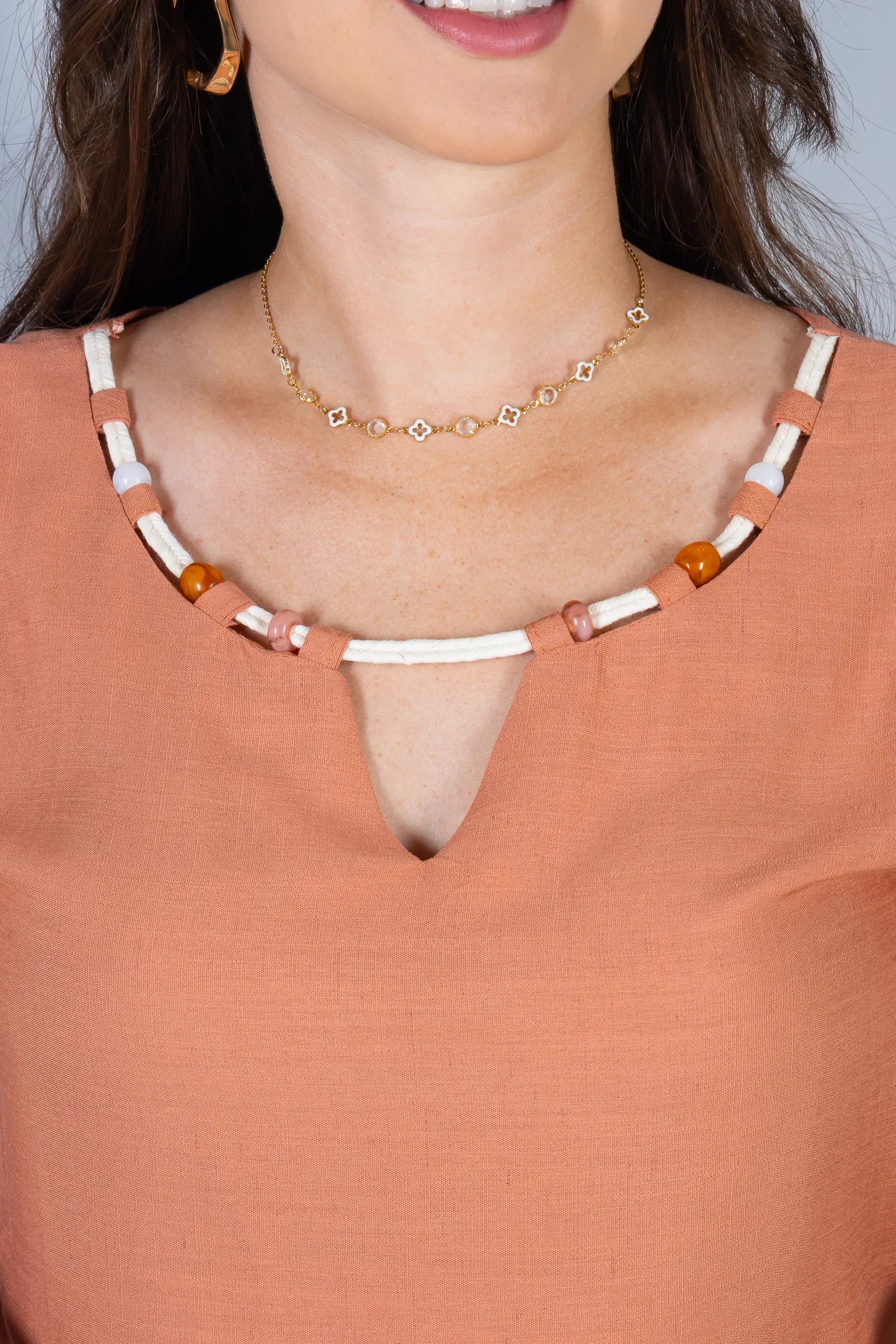 Blusa Regata Algodão Linho Detalhe Trançado com Pedraria Pietra Rosê