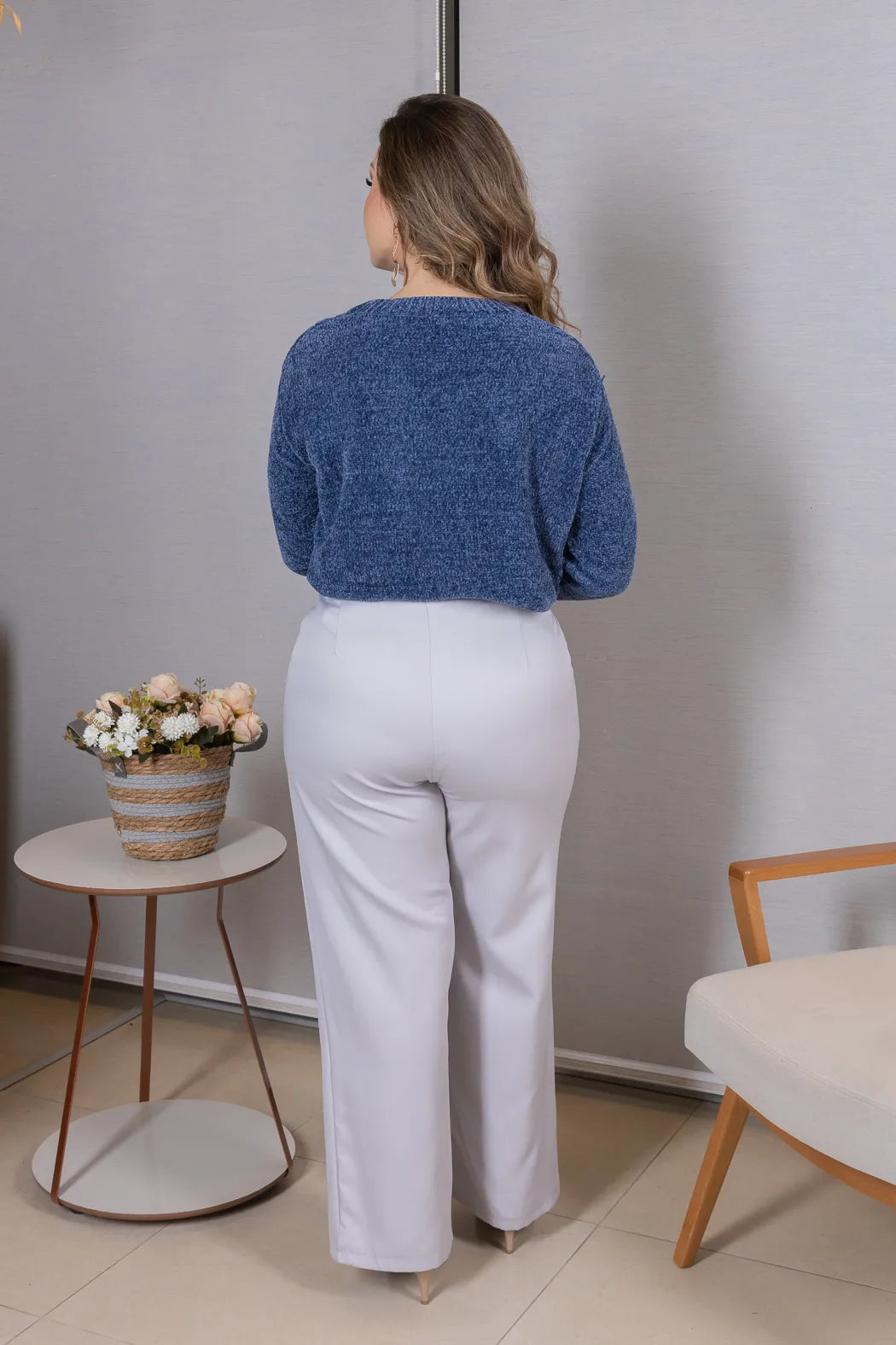 Blusa Manga Longa em Tricot Mousse Valentina Azul