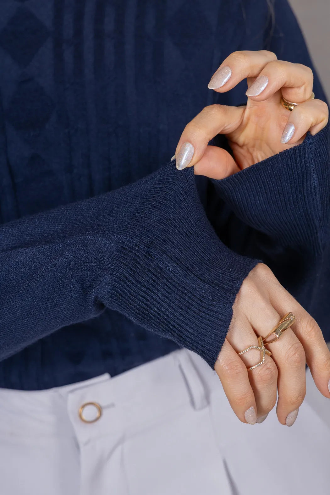 Tricot Manga Longa Ampla em Modal Jessica Azul Marinho