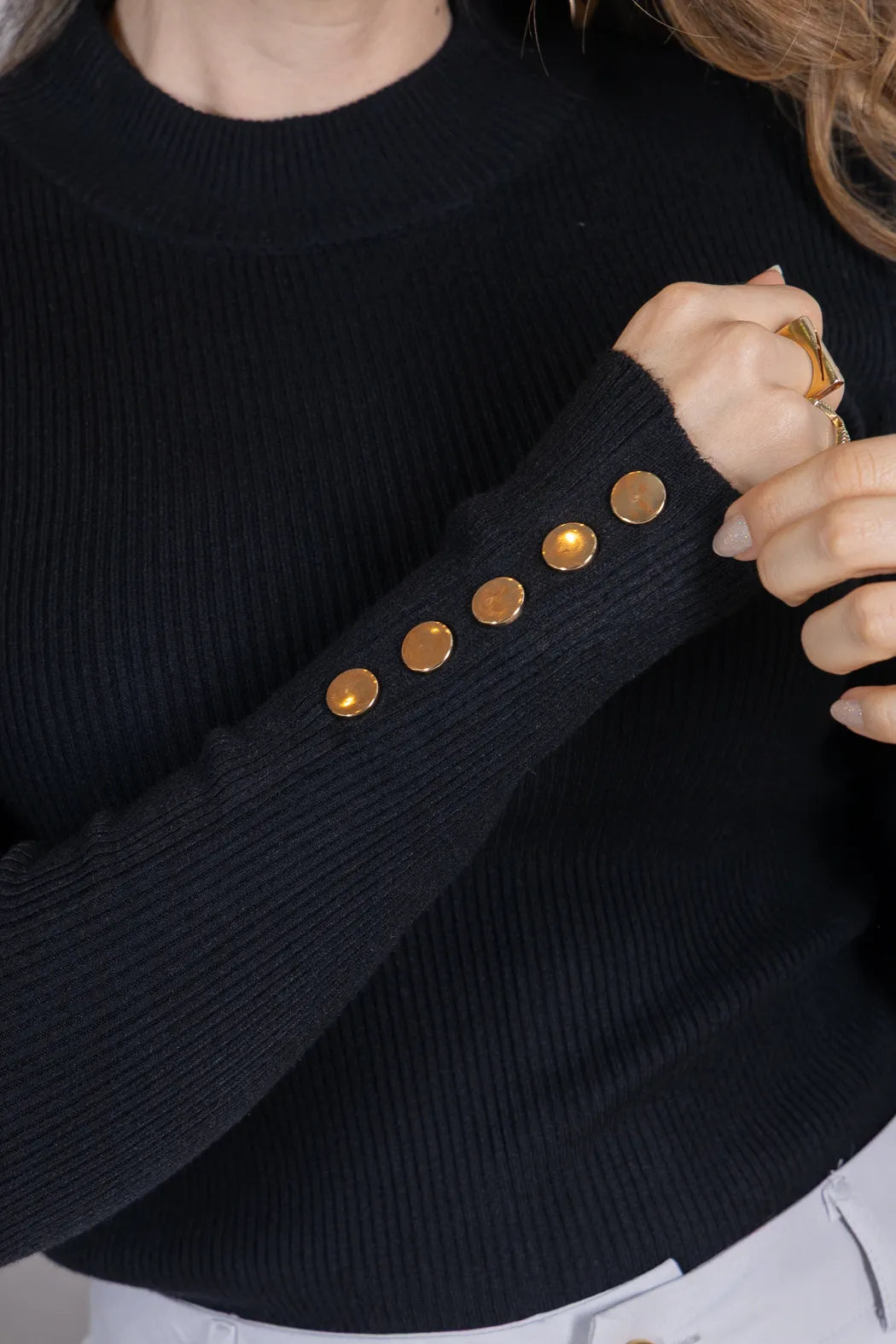 Tricot Manga Longa Meia Gola em Modal Canelado Isadora Preto