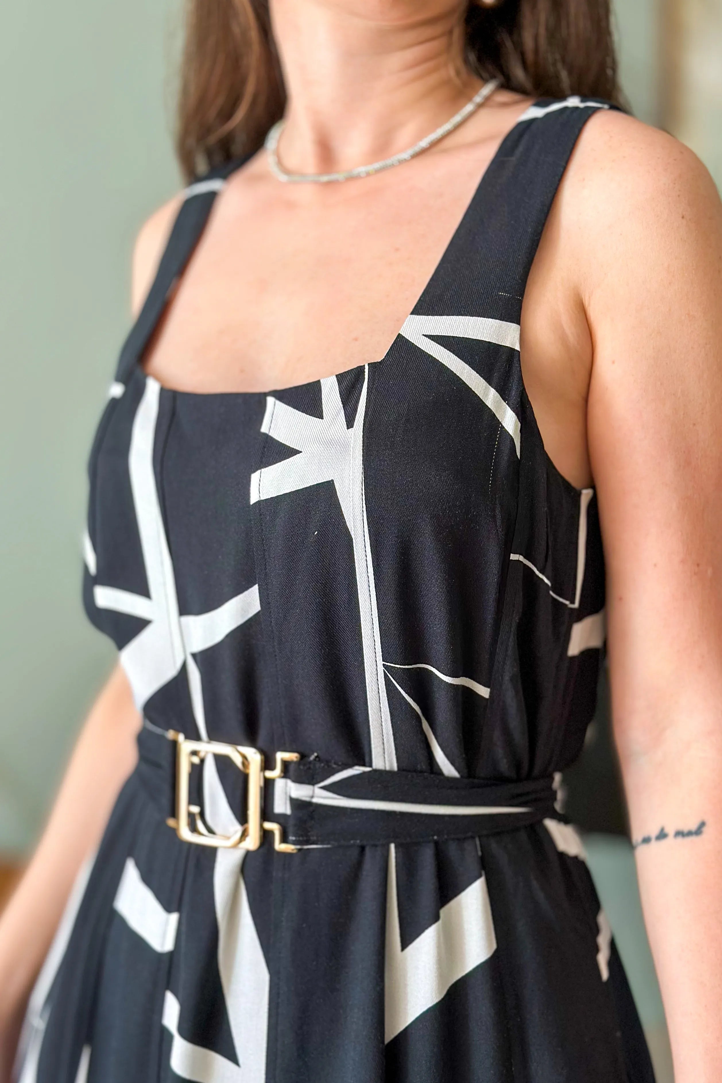 Vestido Midi Detalhe Cinto Claudia Estampado Preto