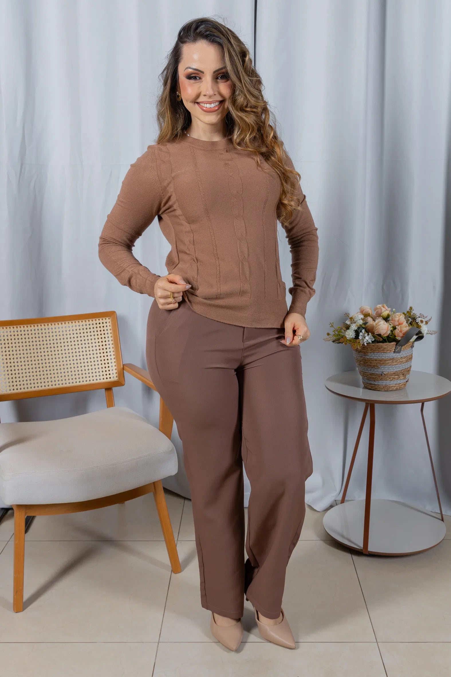 Tricot Manga Longa em Modal Violeta Marrom Claro