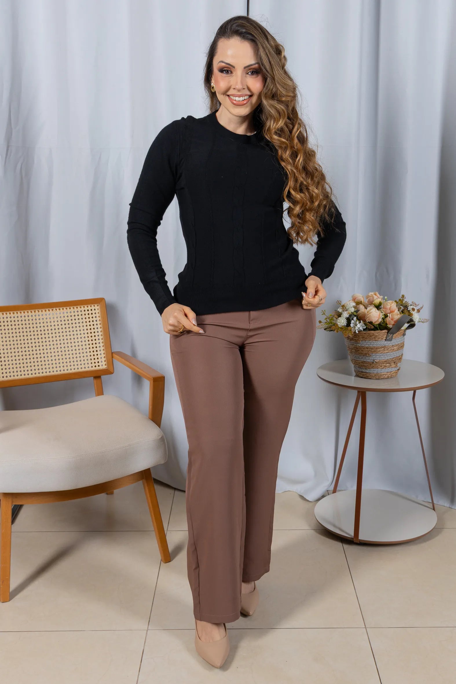 Tricot Manga Longa em Modal Violeta Preto