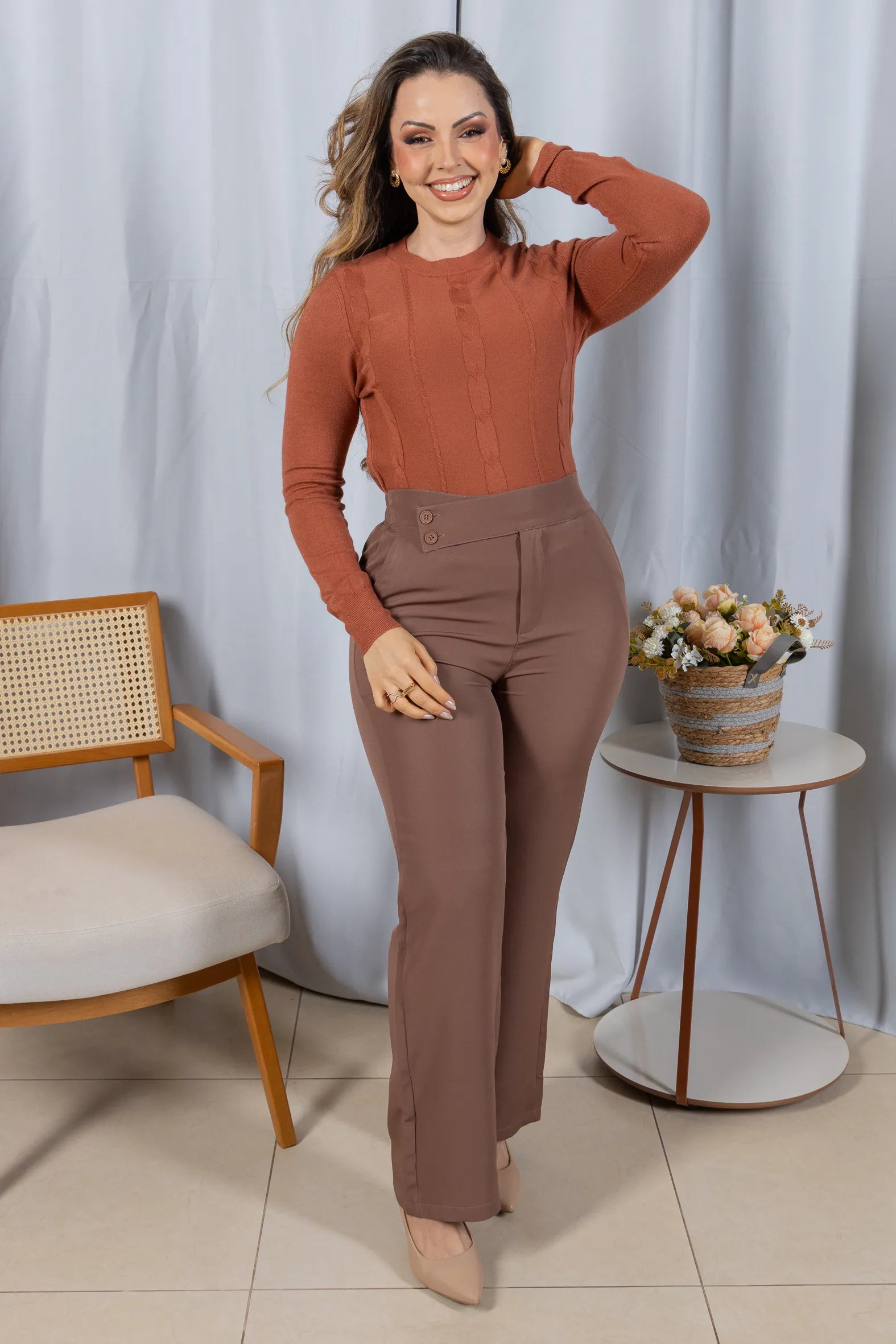 Tricot Manga Longa em Modal Violeta Terracota