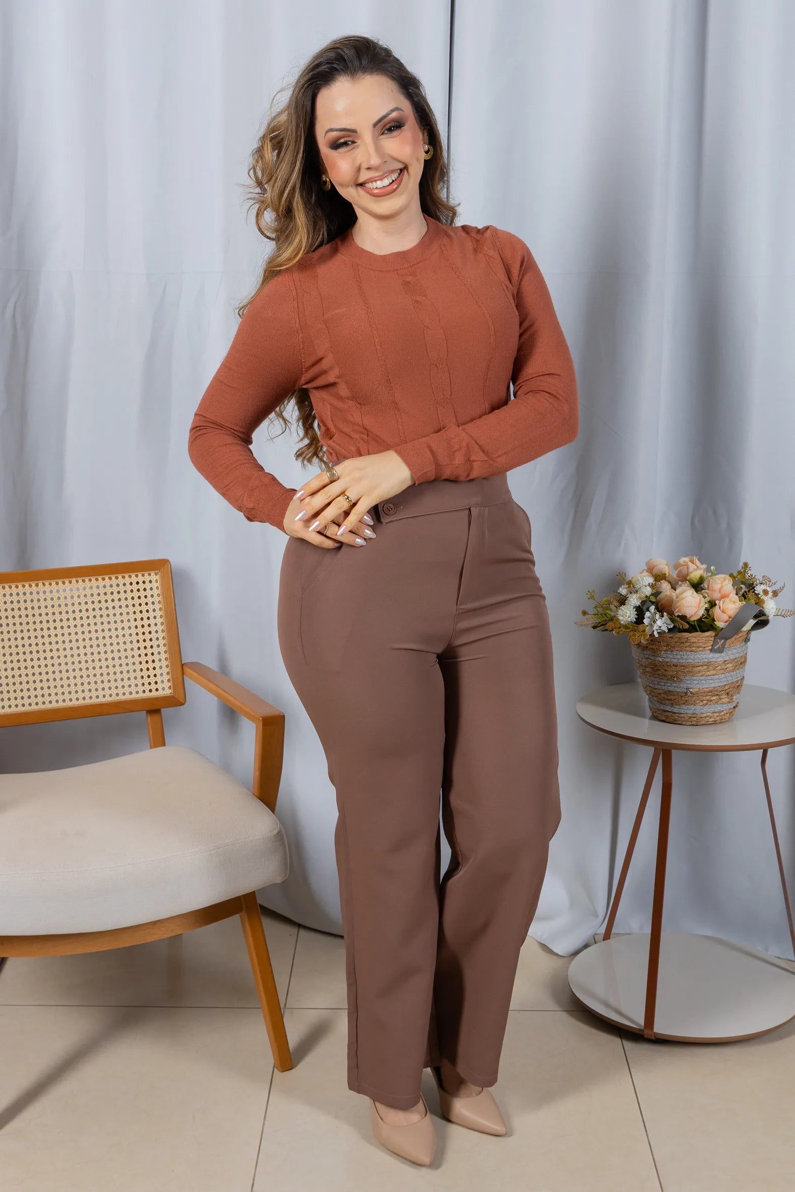 Tricot Manga Longa em Modal Violeta Terracota