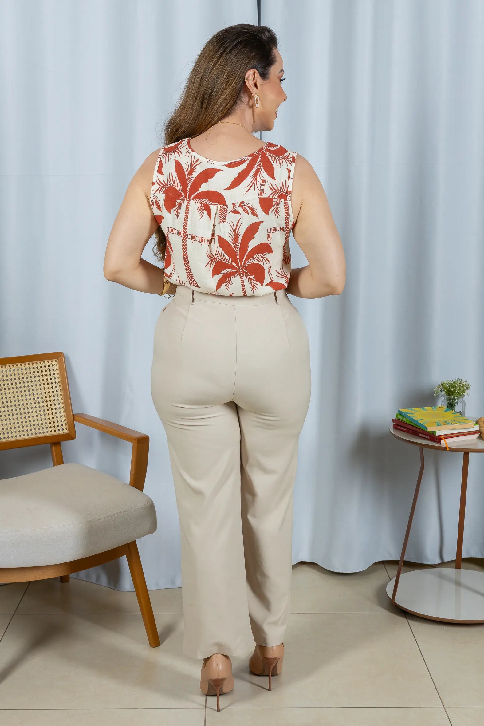 Regata Pregas Colo Viscose Sônia Estampada Terracota