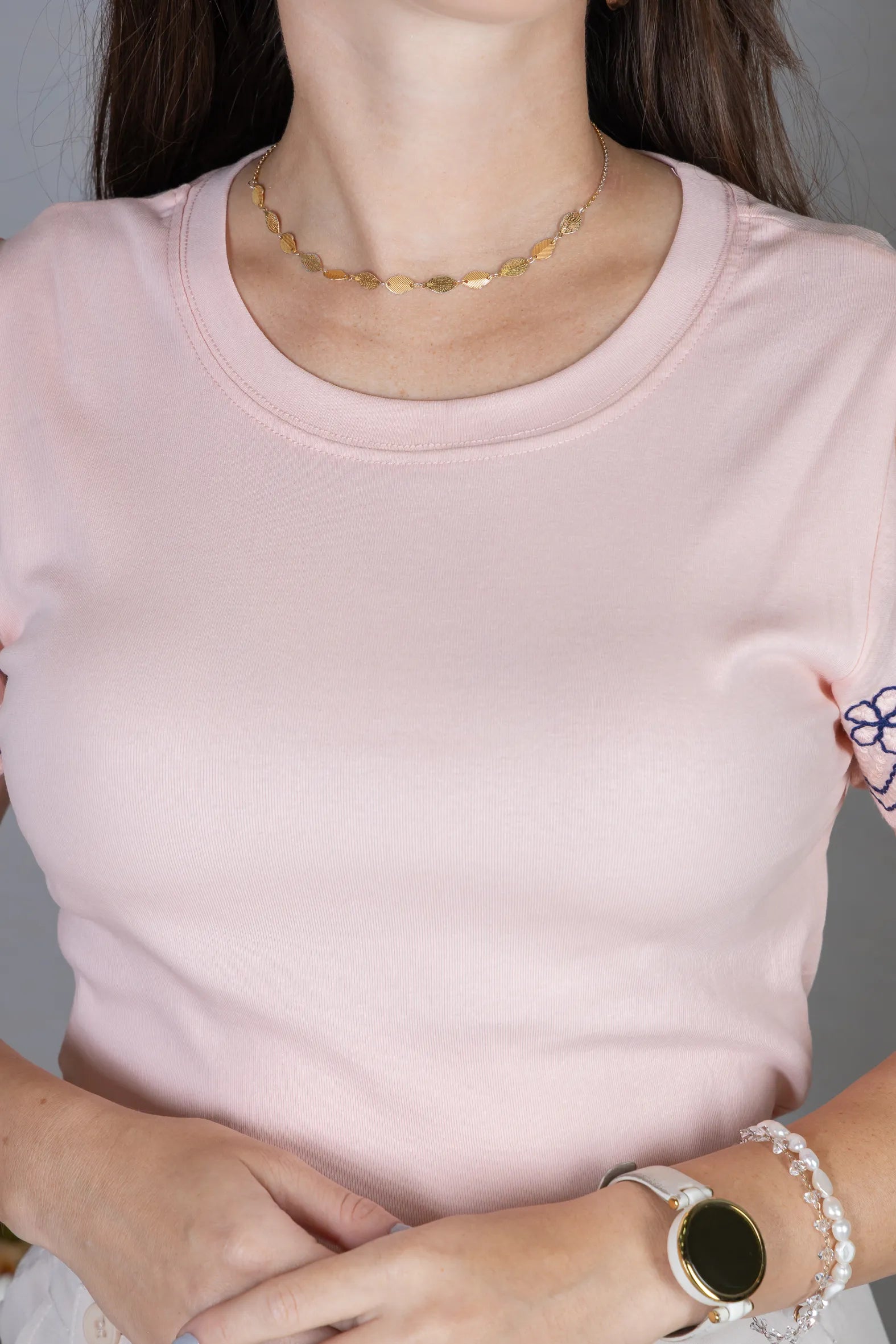Blusa Manga Curta em Cotton Lycra com Detalhe Rendado Elise Rosa