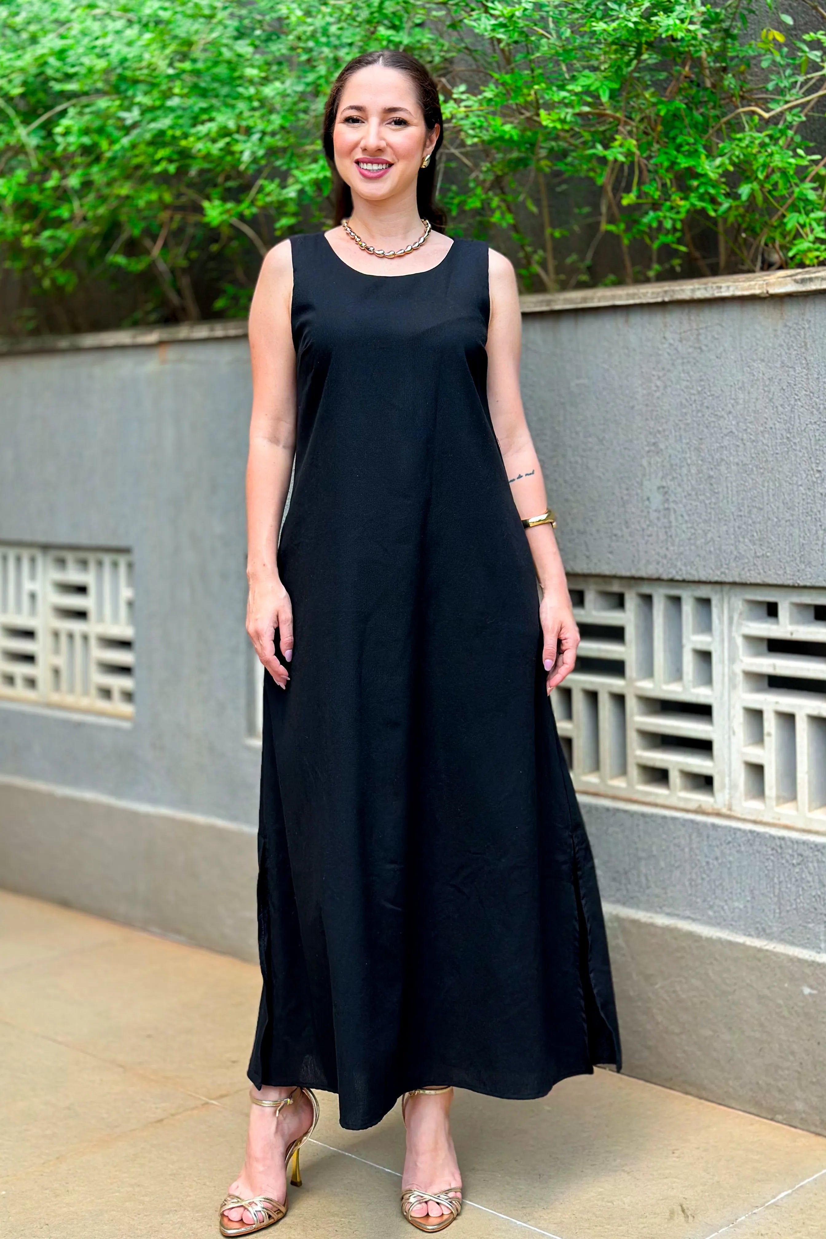 Vestido Midi Detalhe Bolso Elisa Preto