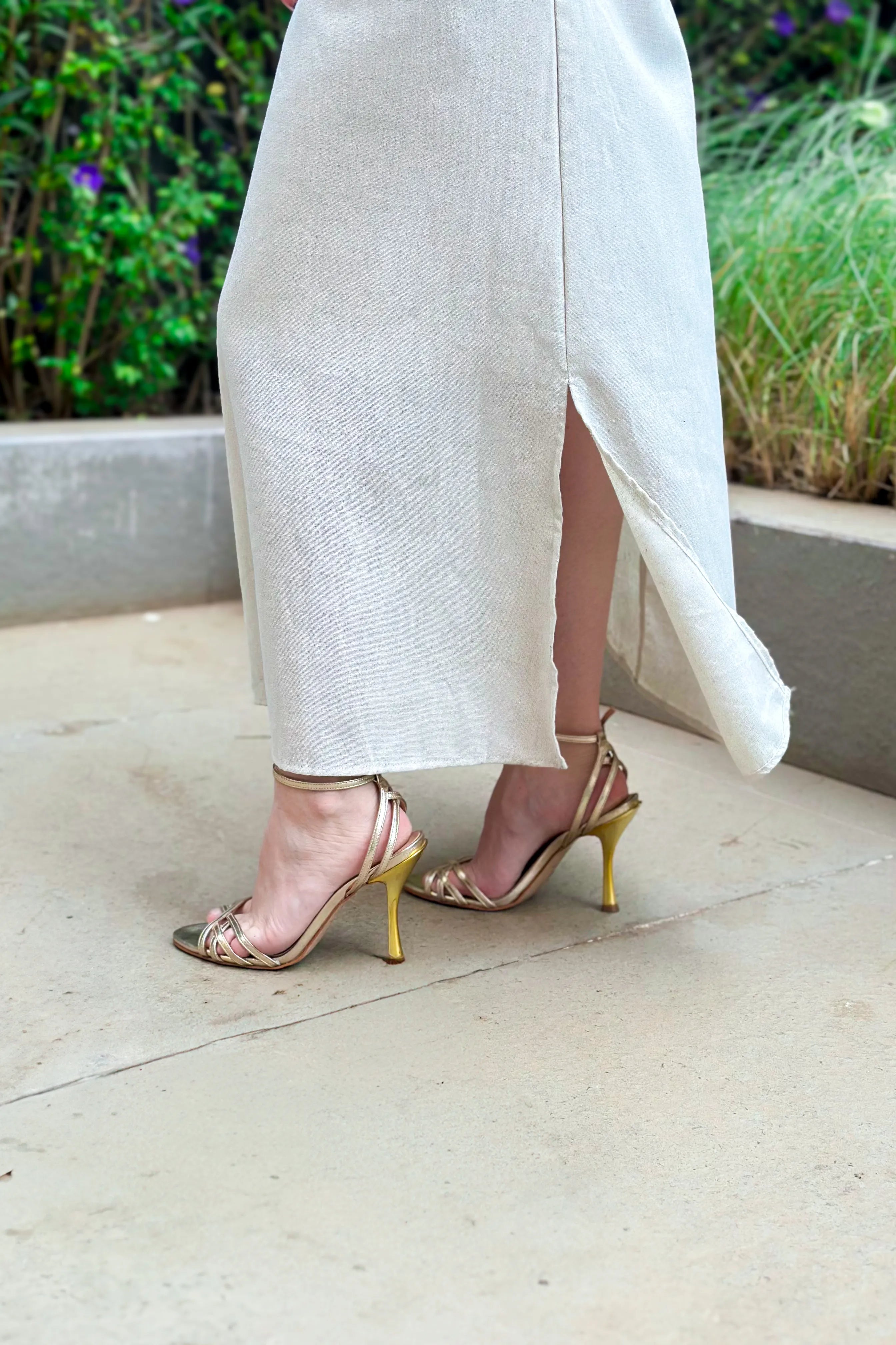 Vestido Midi Detalhe Bolso Elisa Bege