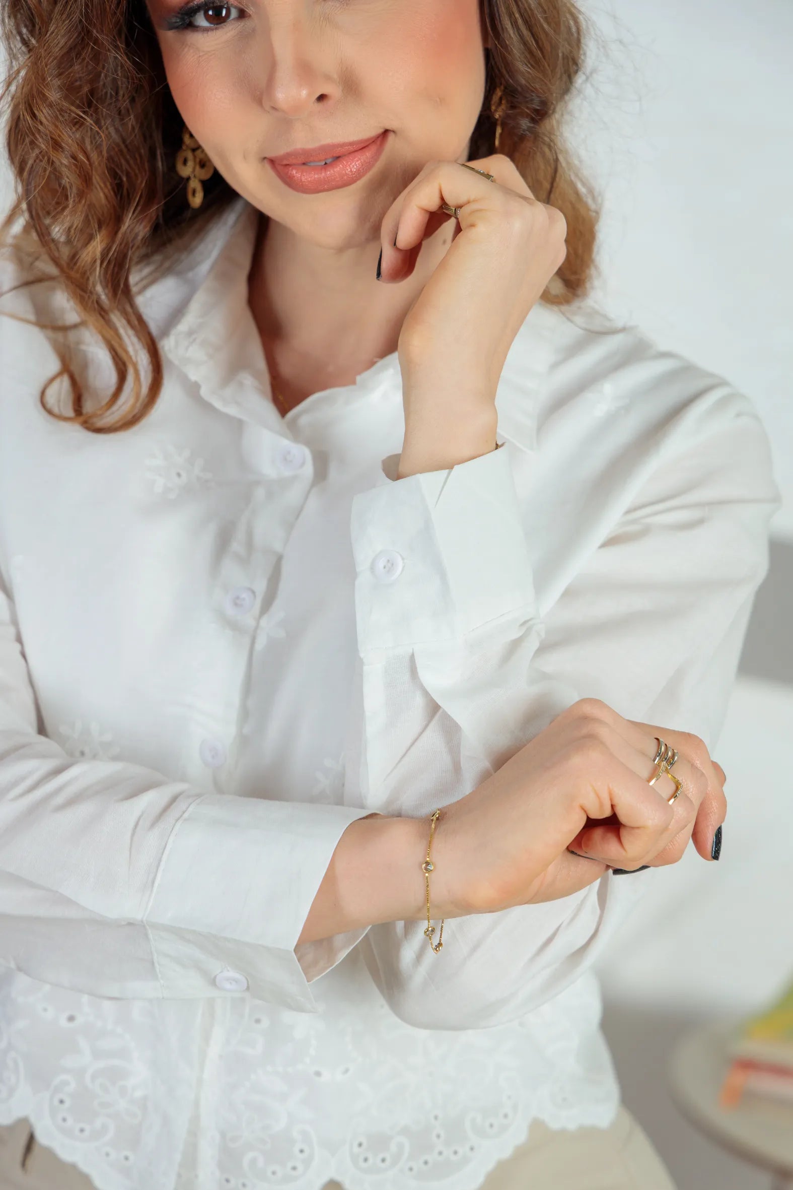 Camisa Em Laise Roseli Branca