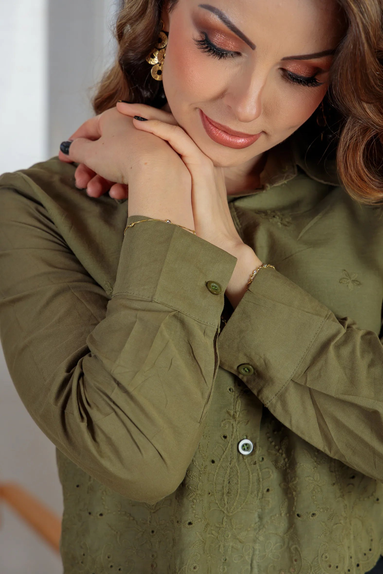 Camisa Em Laise Roseli Verde Militar