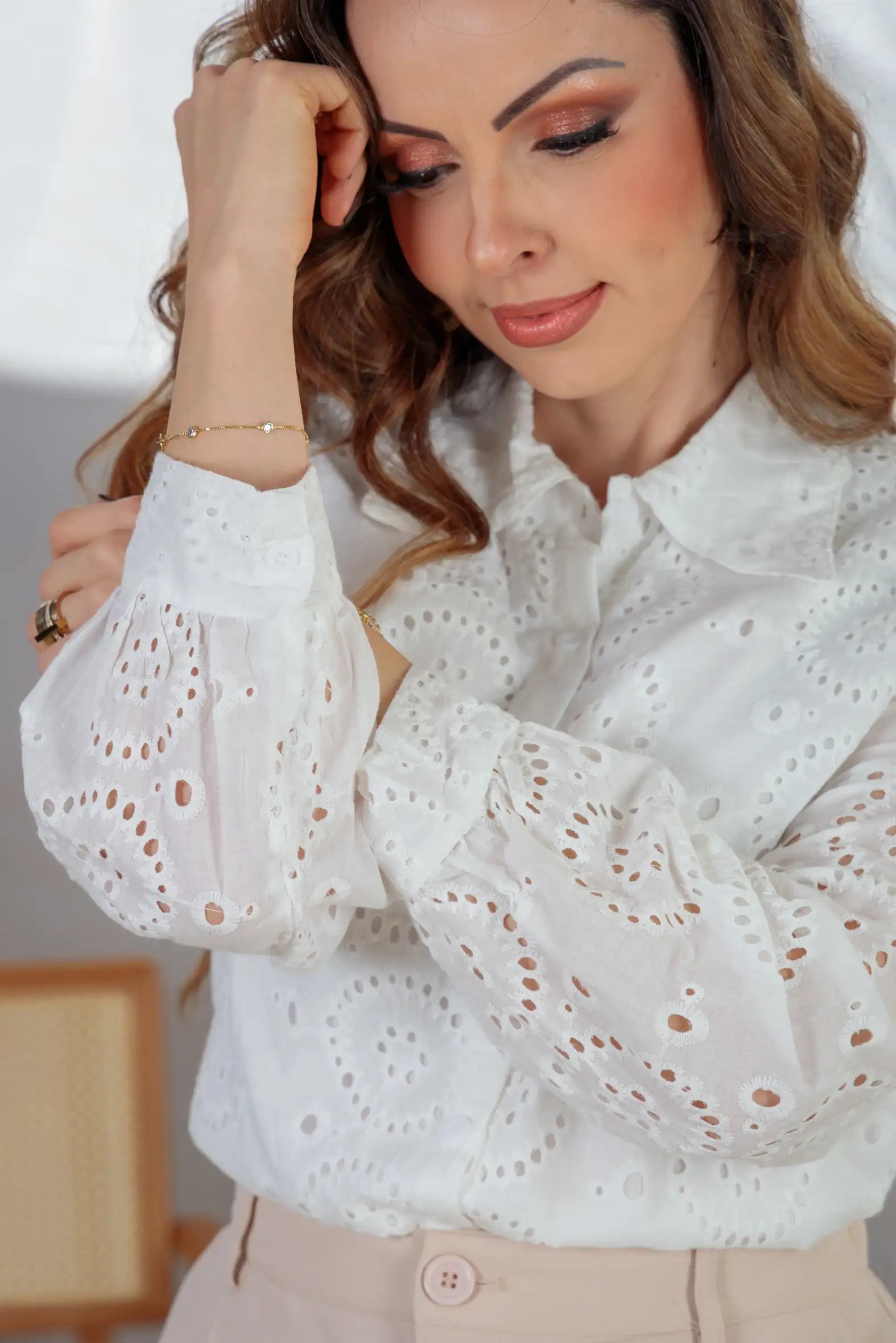 Camisa Manga Longa Em Laise Maia Branca