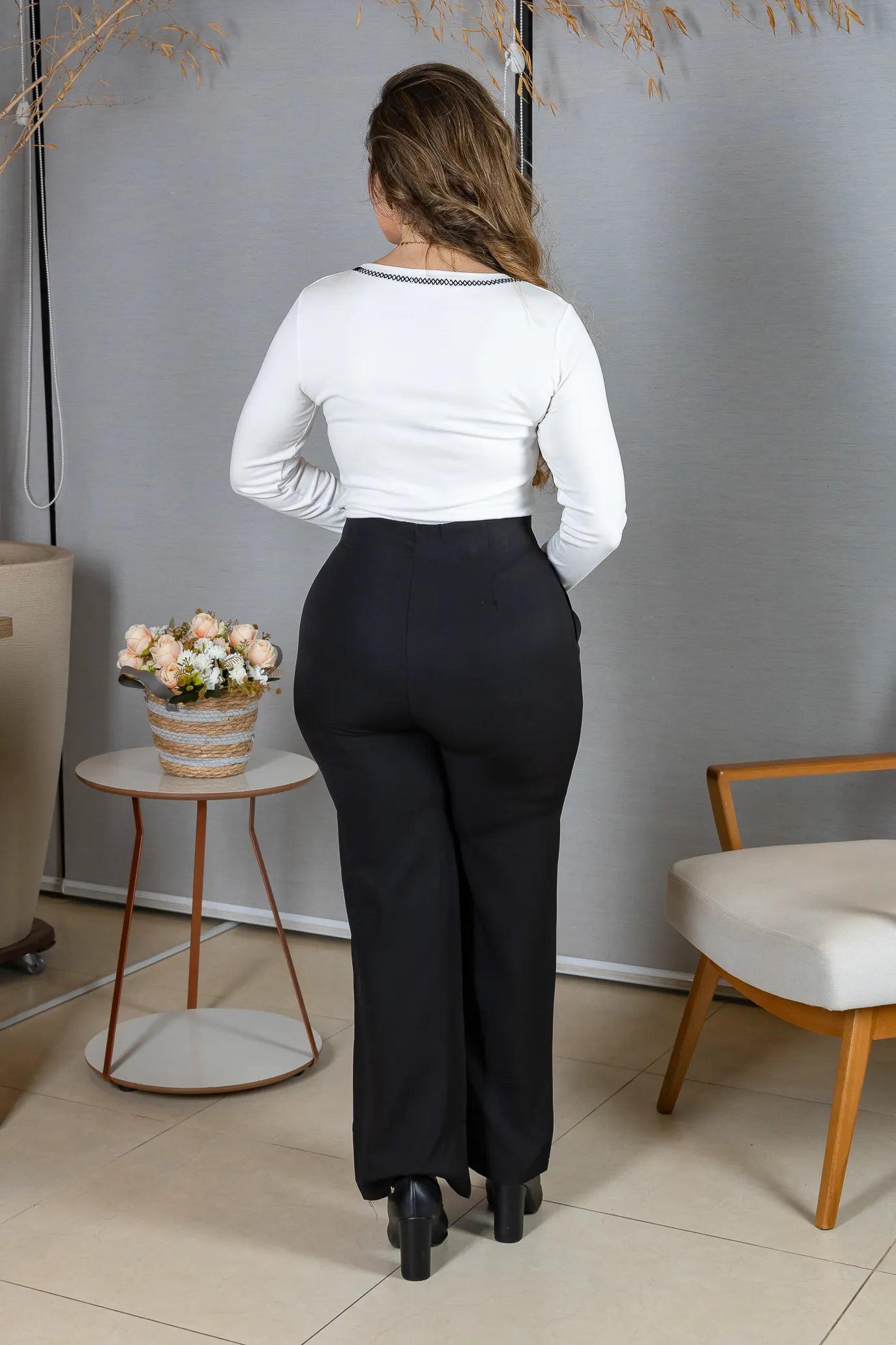 Blusa Manga Longa em Viscolycra com Ponto Contrastante Lina Branca