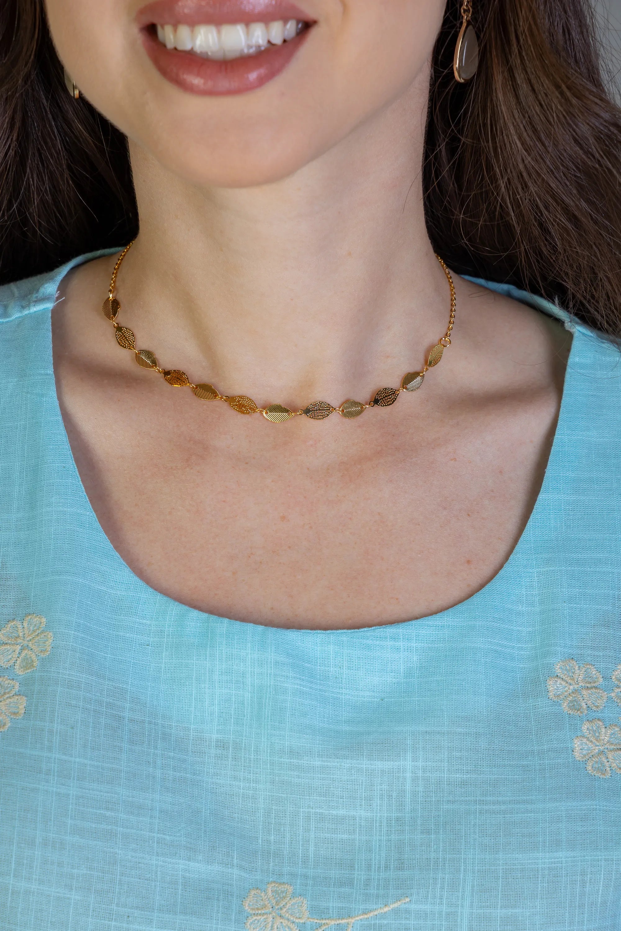 Blusa Manga Curta Em Algodão Textura Laise Michelle Azul Claro