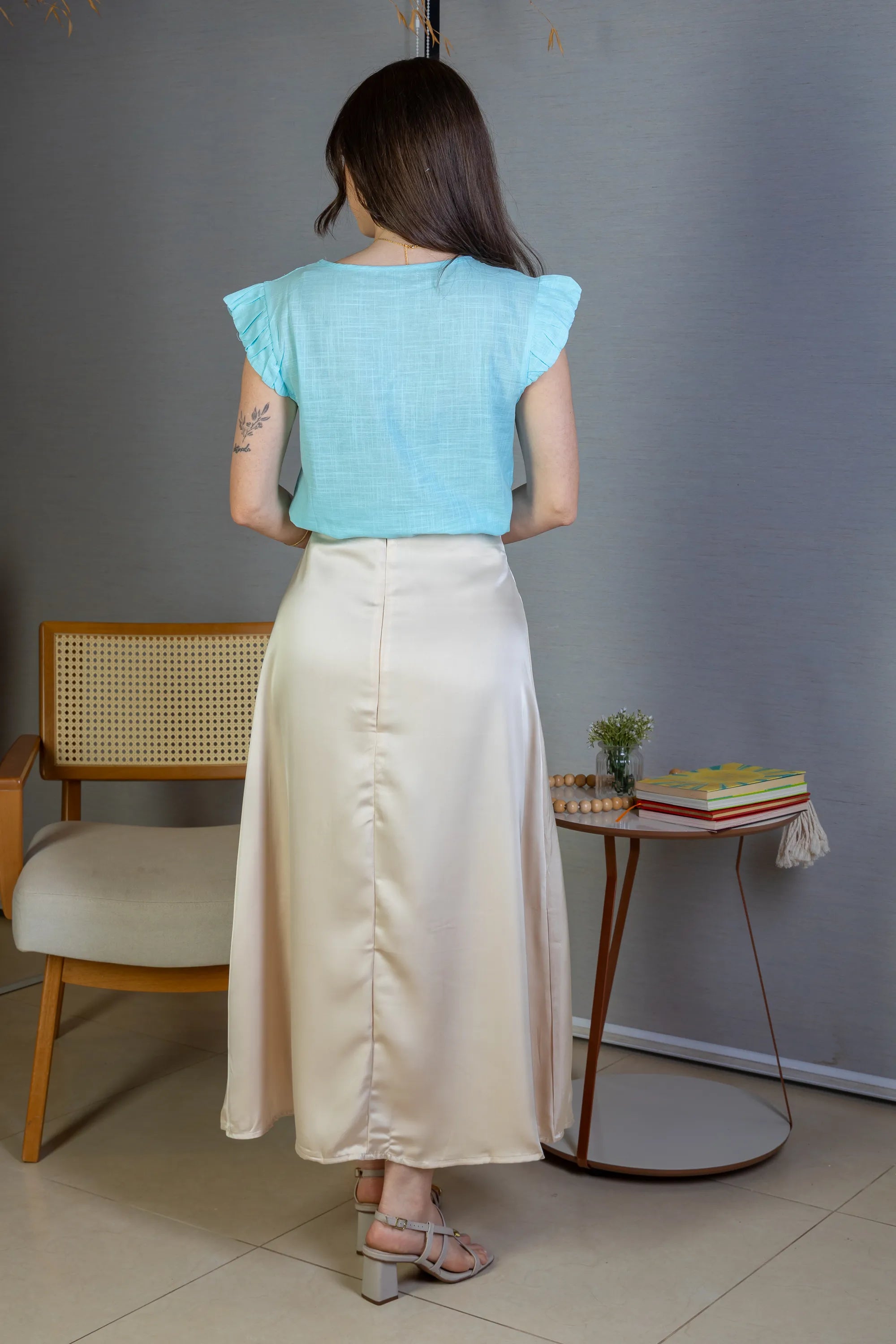 Blusa Manga Curta Em Algodão Textura Laise Michelle Azul Claro