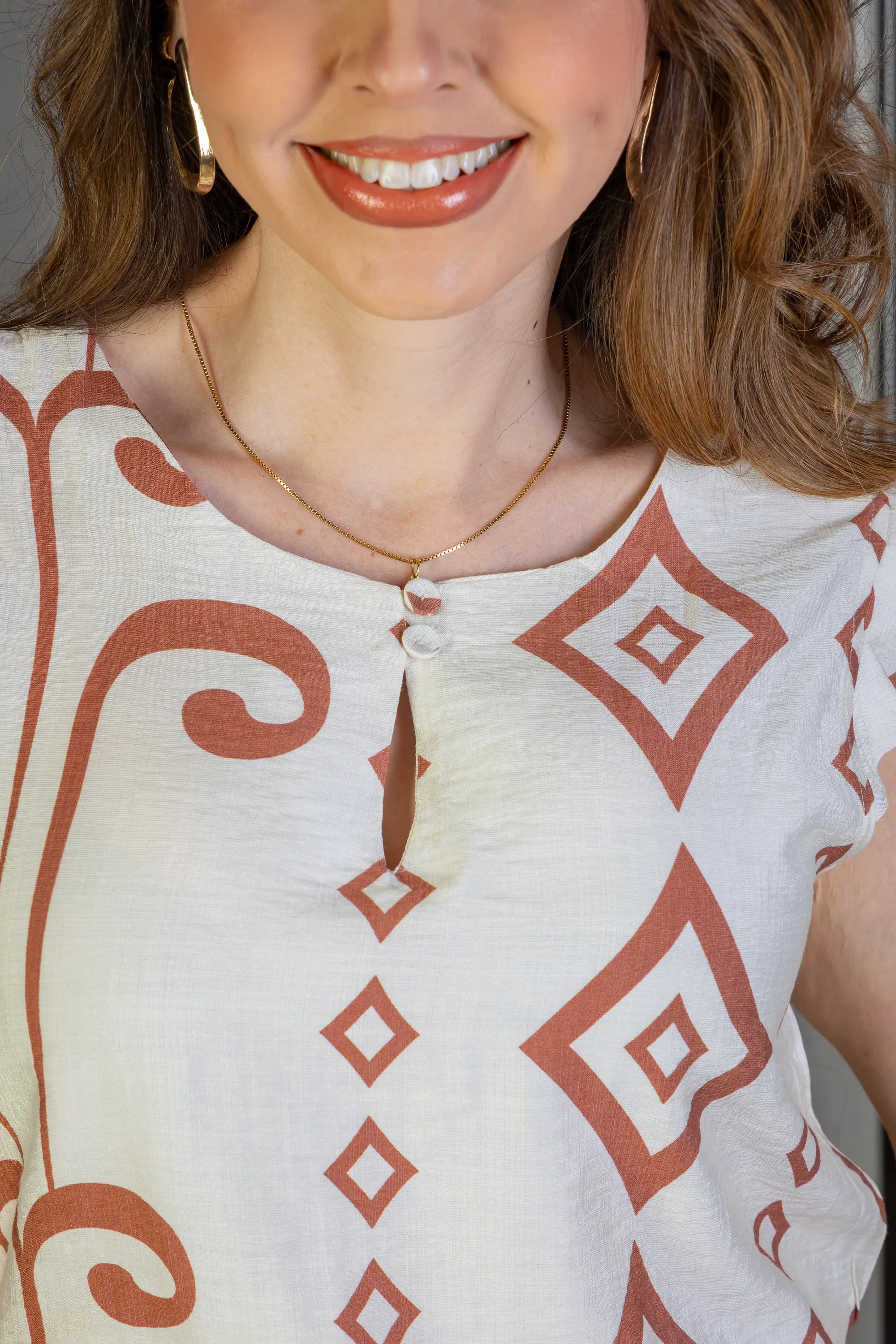 Blusa Regata Babados Sheila Visco Brise Estampada Terracota