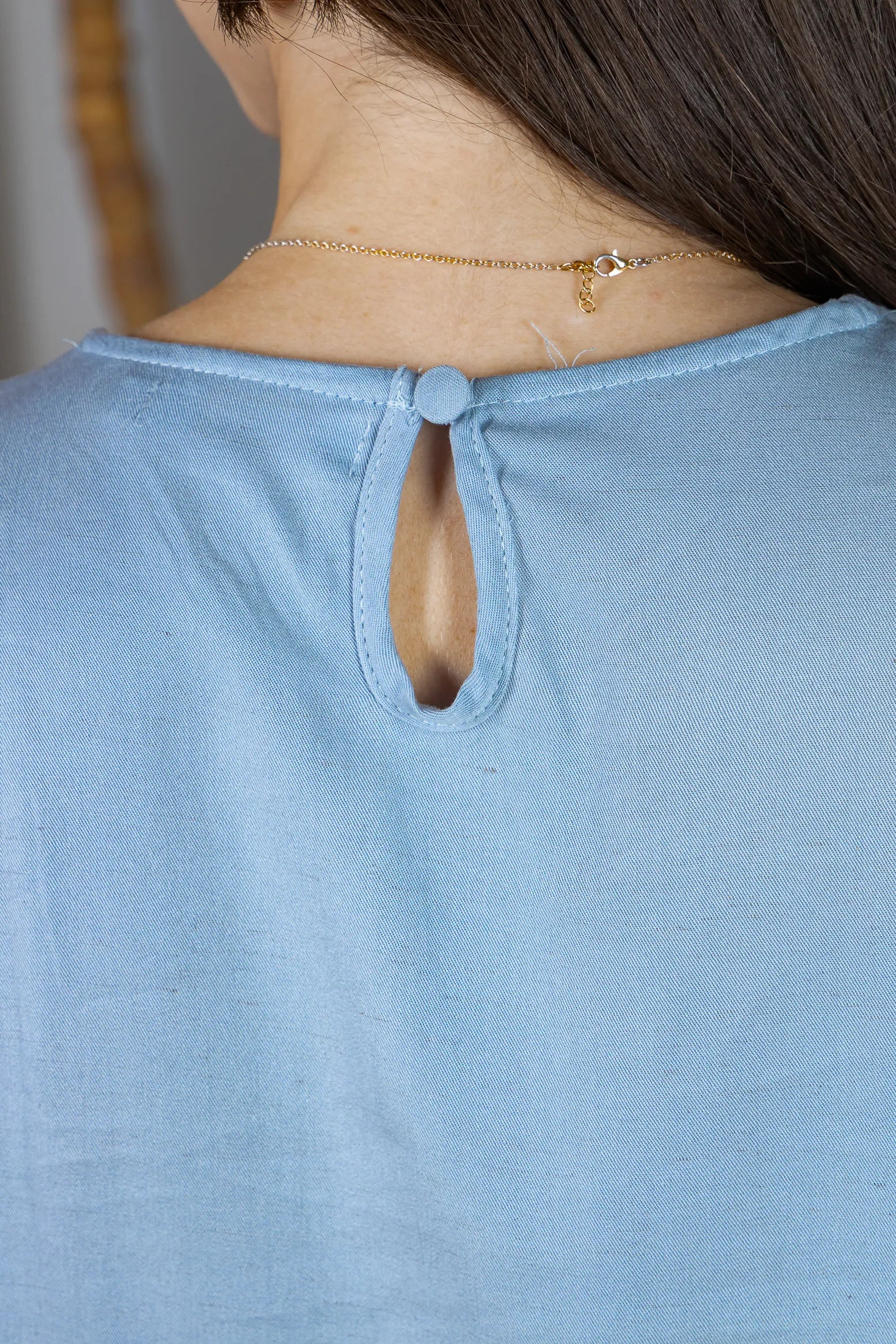 Blusa Manga Curta em Visco Mix com Detalhes Bordados Graziela Azul