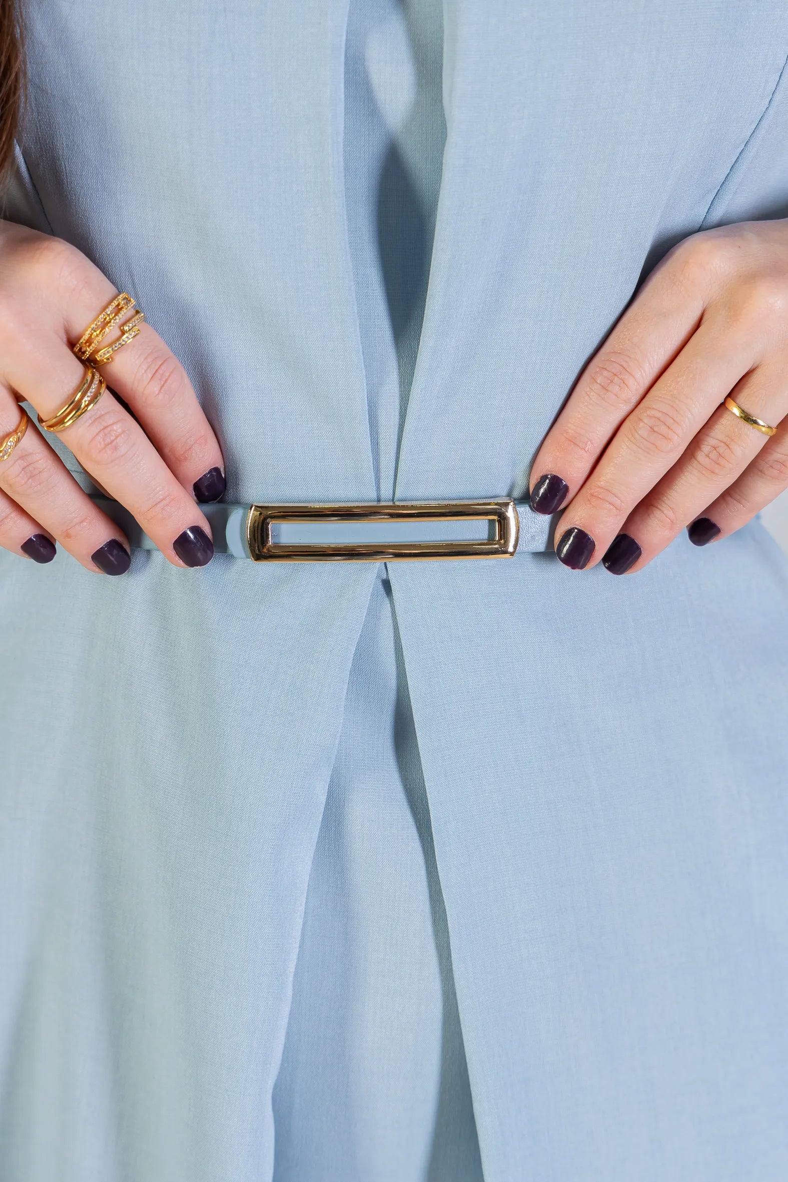 Vestido Longo Detalhe Cinto Patrícia Poeta Azul