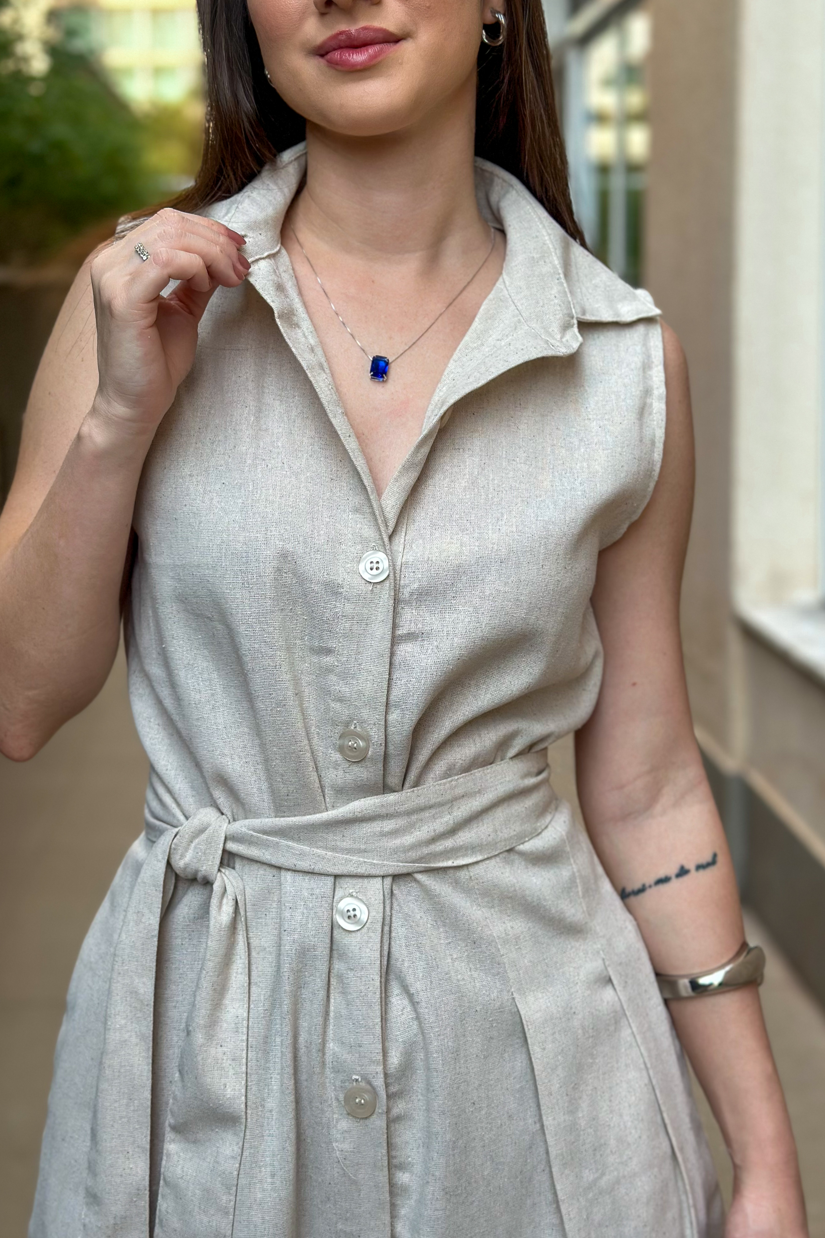Vestido Midi Regata Detalhe Botões Jasmin Bege