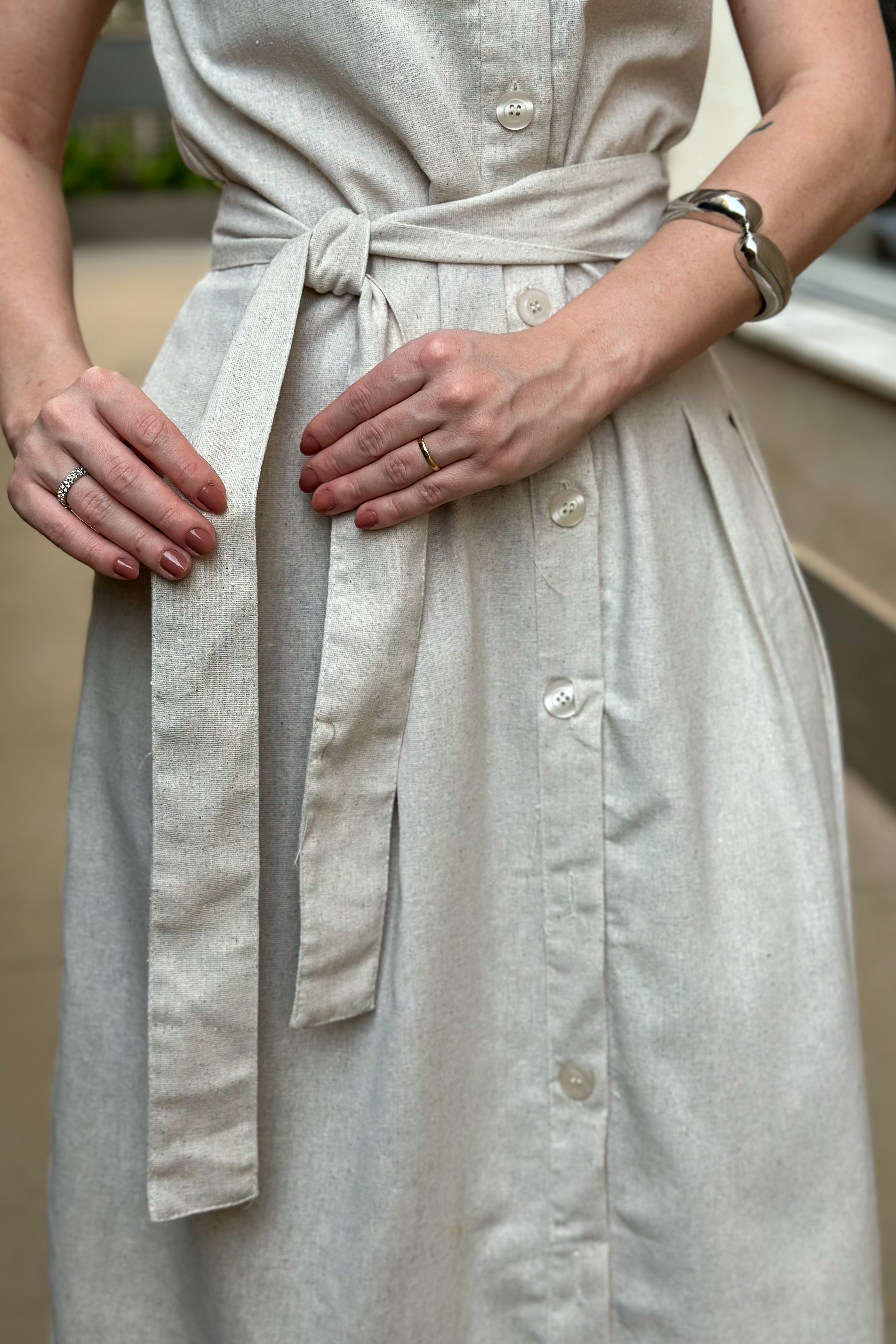 Vestido Midi Regata Detalhe Botões Jasmin Bege