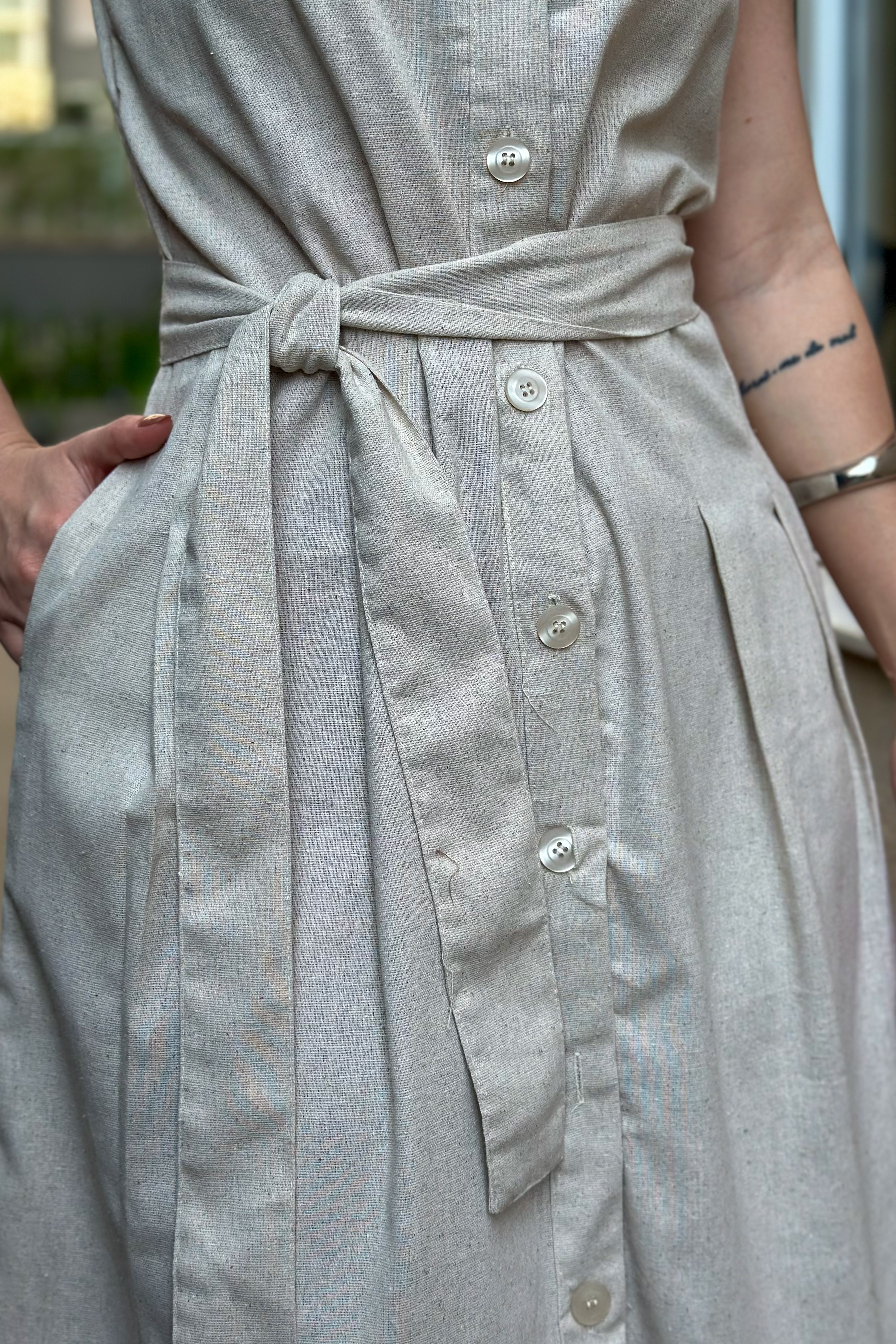 Vestido Midi Regata Detalhe Botões Jasmin Bege
