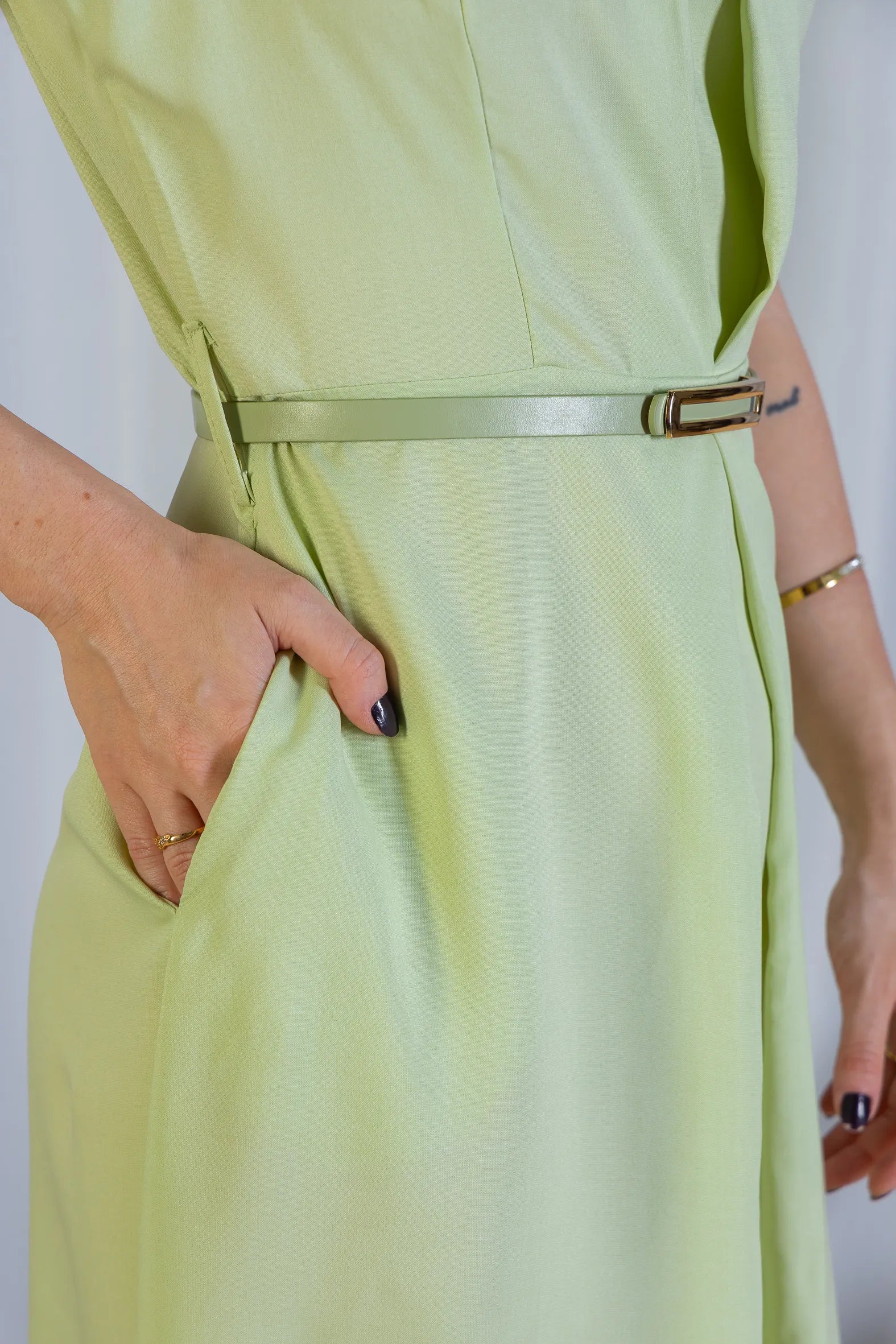 Vestido Longo Detalhe Cinto Patrícia Poeta Verde