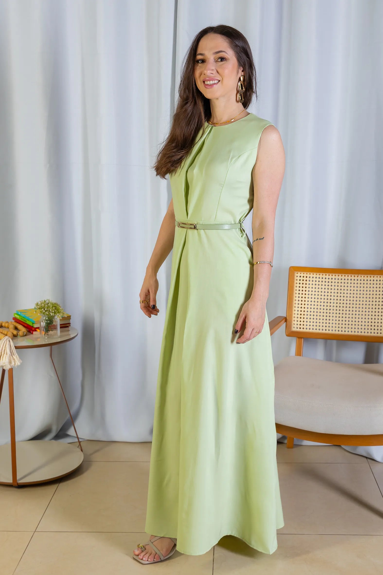 Vestido Longo Detalhe Cinto Patrícia Poeta Verde