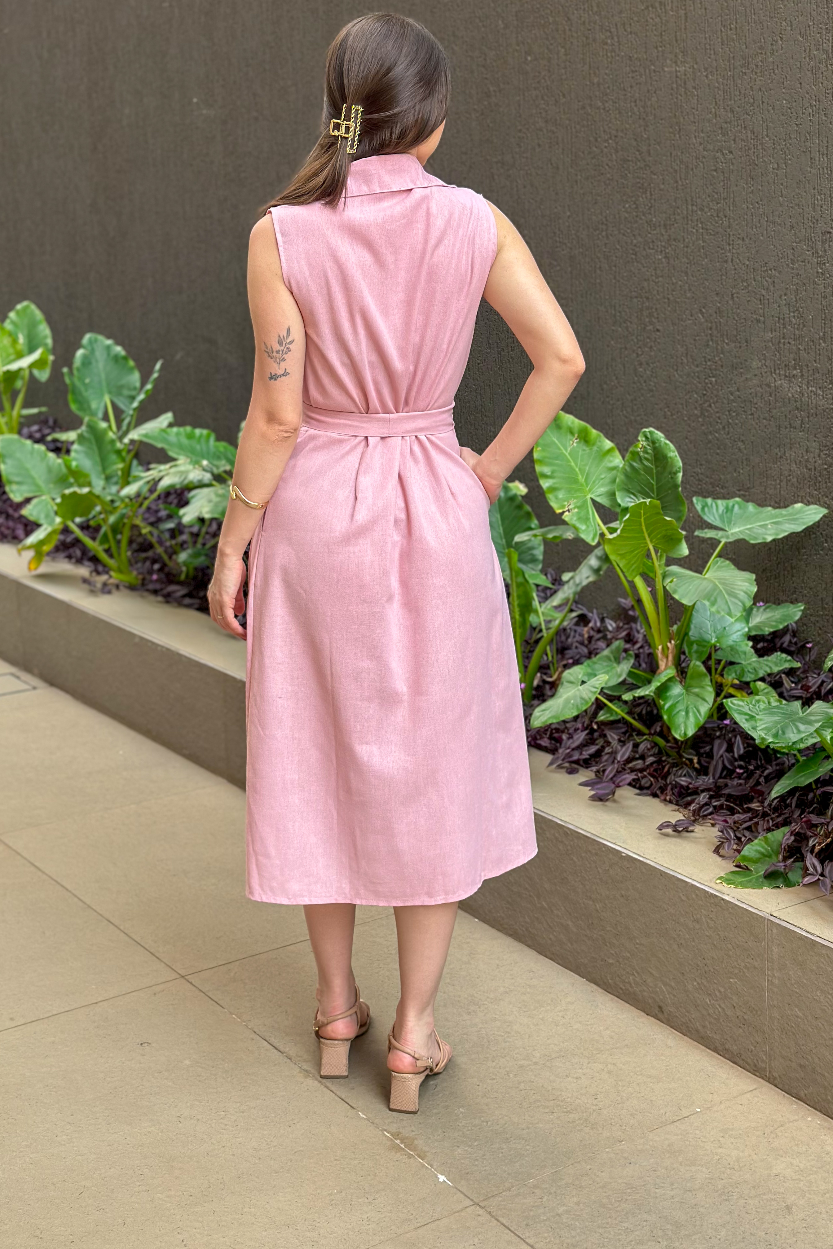 Vestido Midi Regata Detalhe Botões Jasmin Rosa