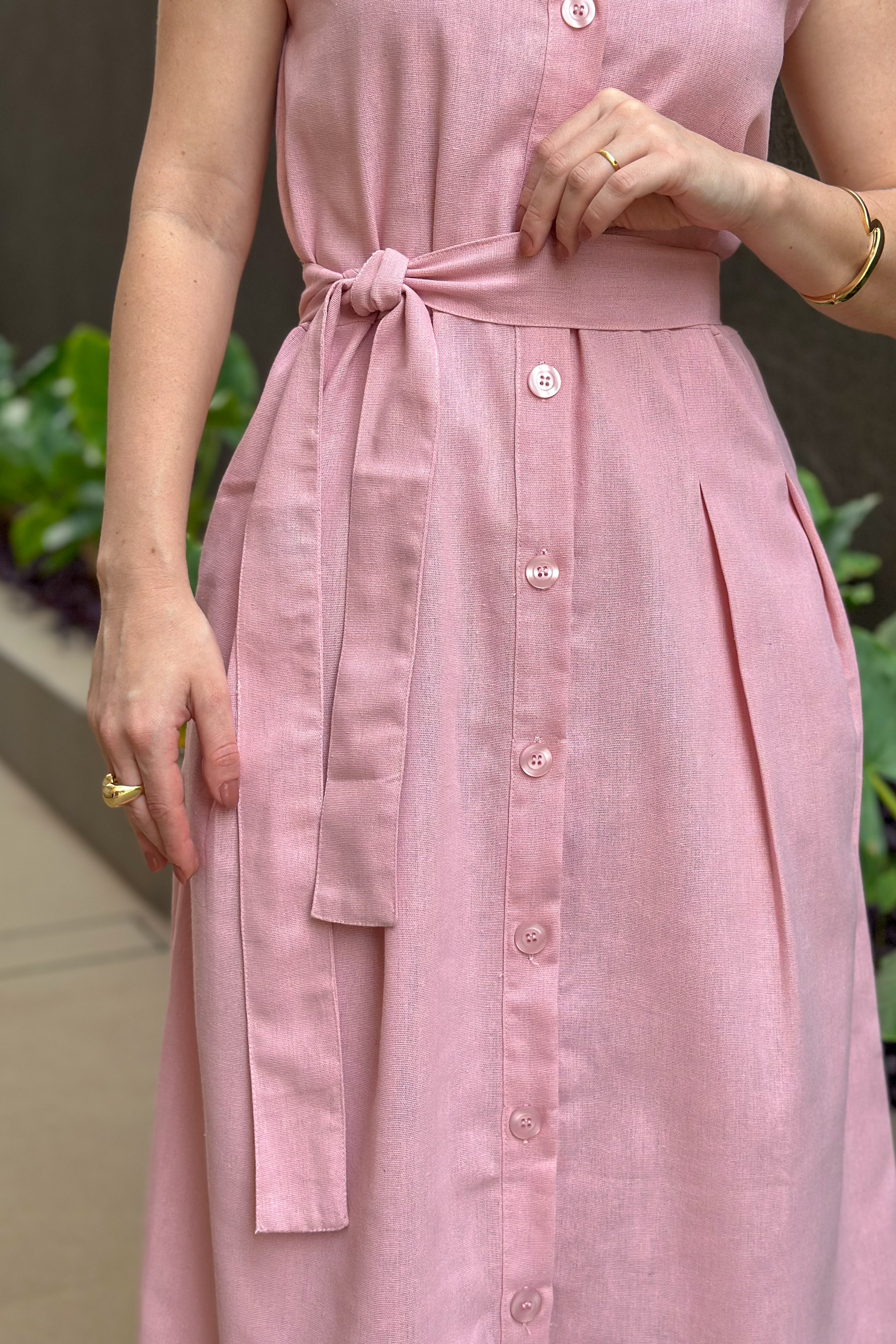 Vestido Midi Regata Detalhe Botões Jasmin Rosa