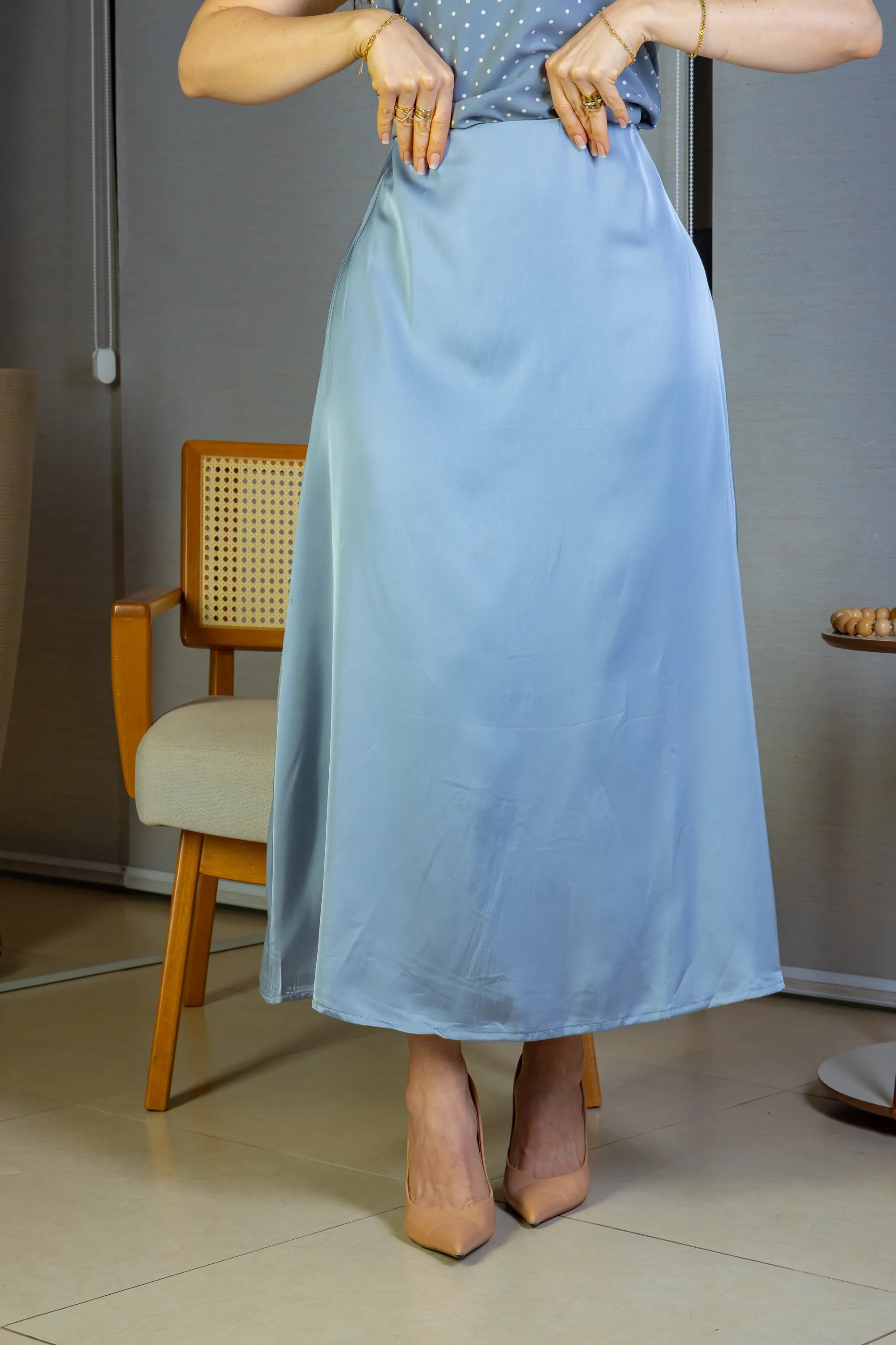 Saia Midi Lisa Sat Mix Magda Azul