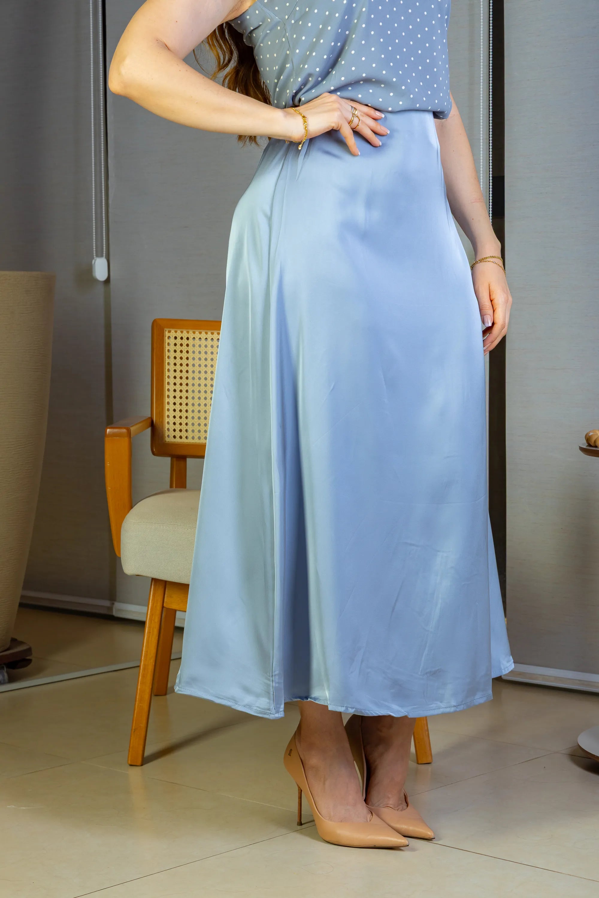 Saia Midi Lisa Sat Mix Magda Azul