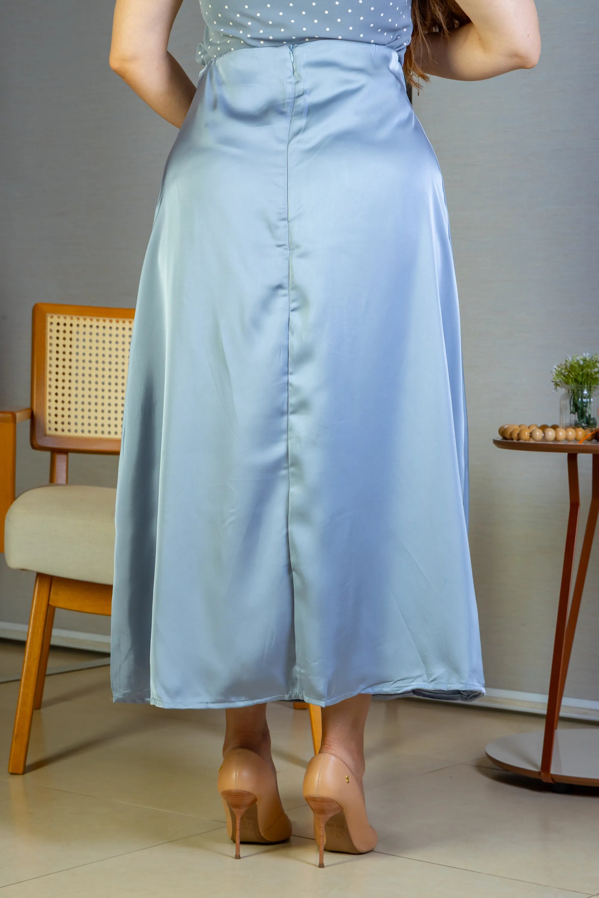 Saia Midi Lisa Sat Mix Magda Azul