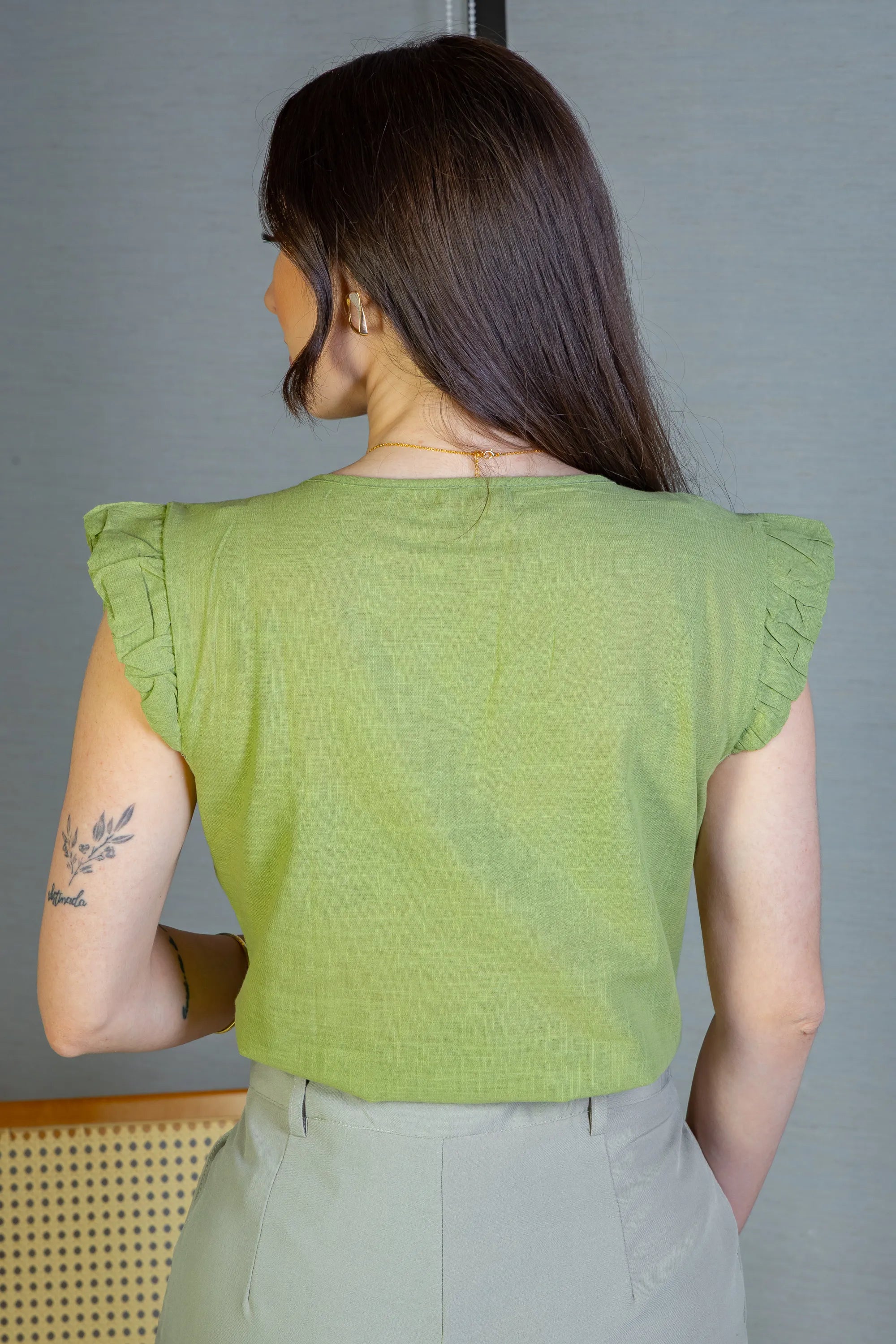 Blusa Manga Curta Em Algodão Textura Laise Michelle Verde