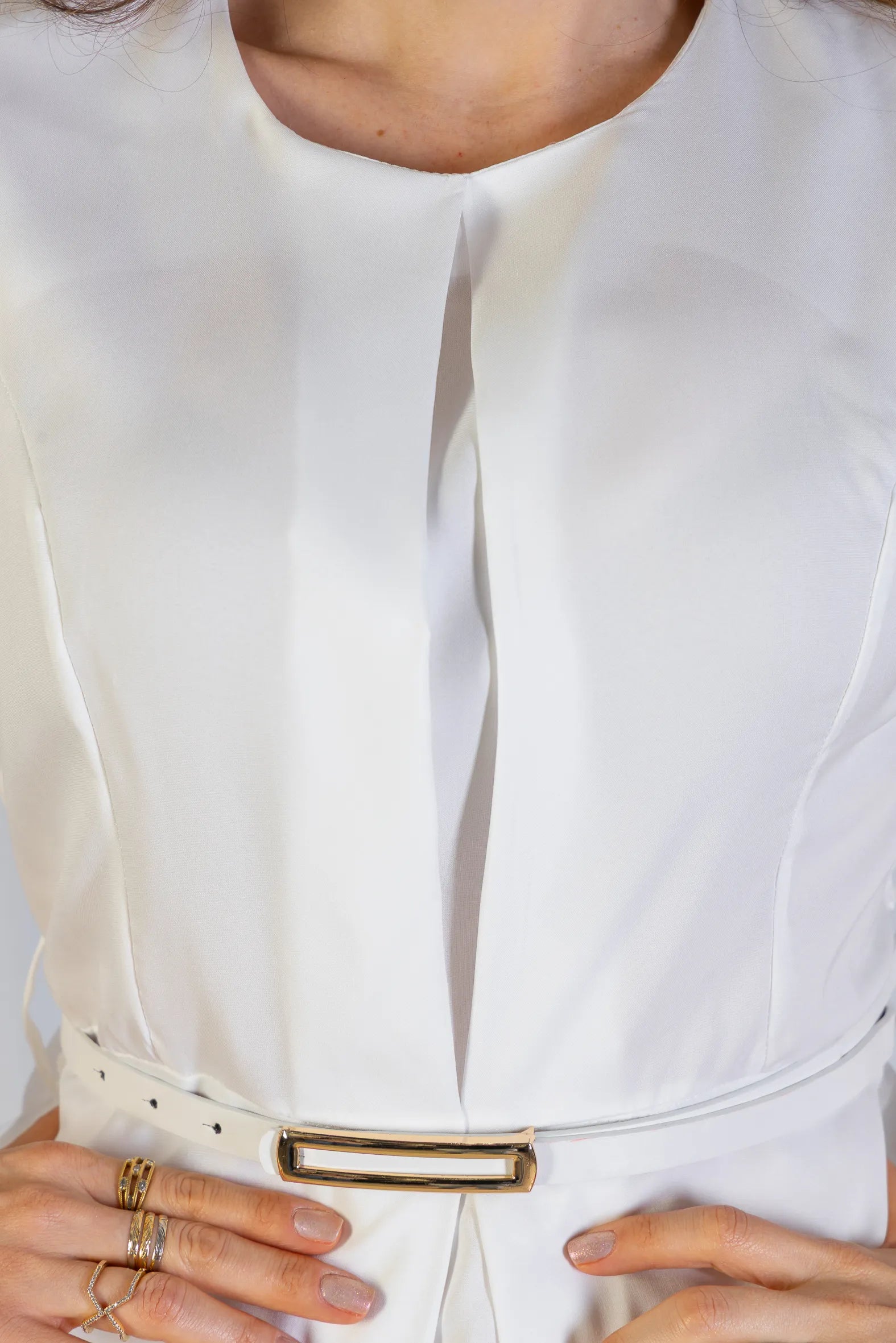 Vestido Longo Alfaiataria Detalhe Cinto Patrícia Poeta Branco