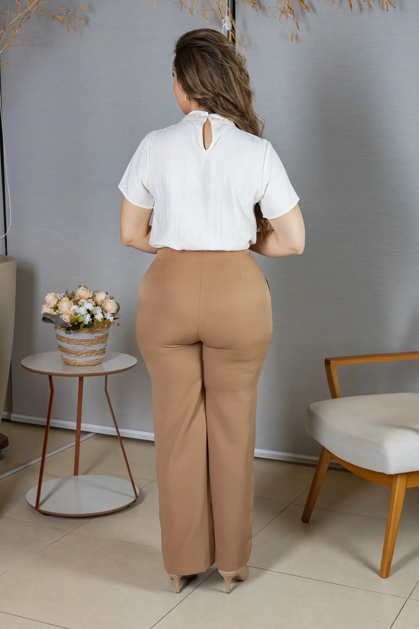 Blusa Manga Curta Visco Eco Blend com Gola Bordada Dandara Off White