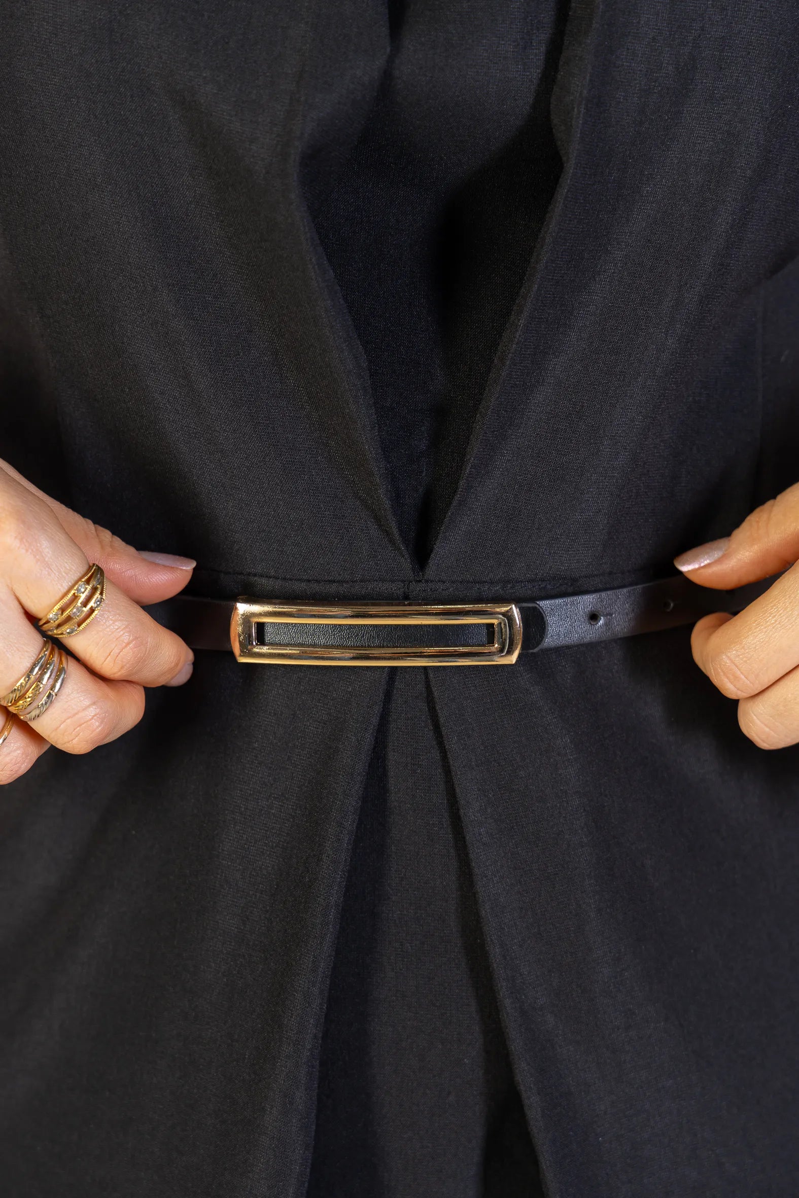 Vestido Longo Alfaiataria Detalhe Cinto Patrícia Poeta Preto