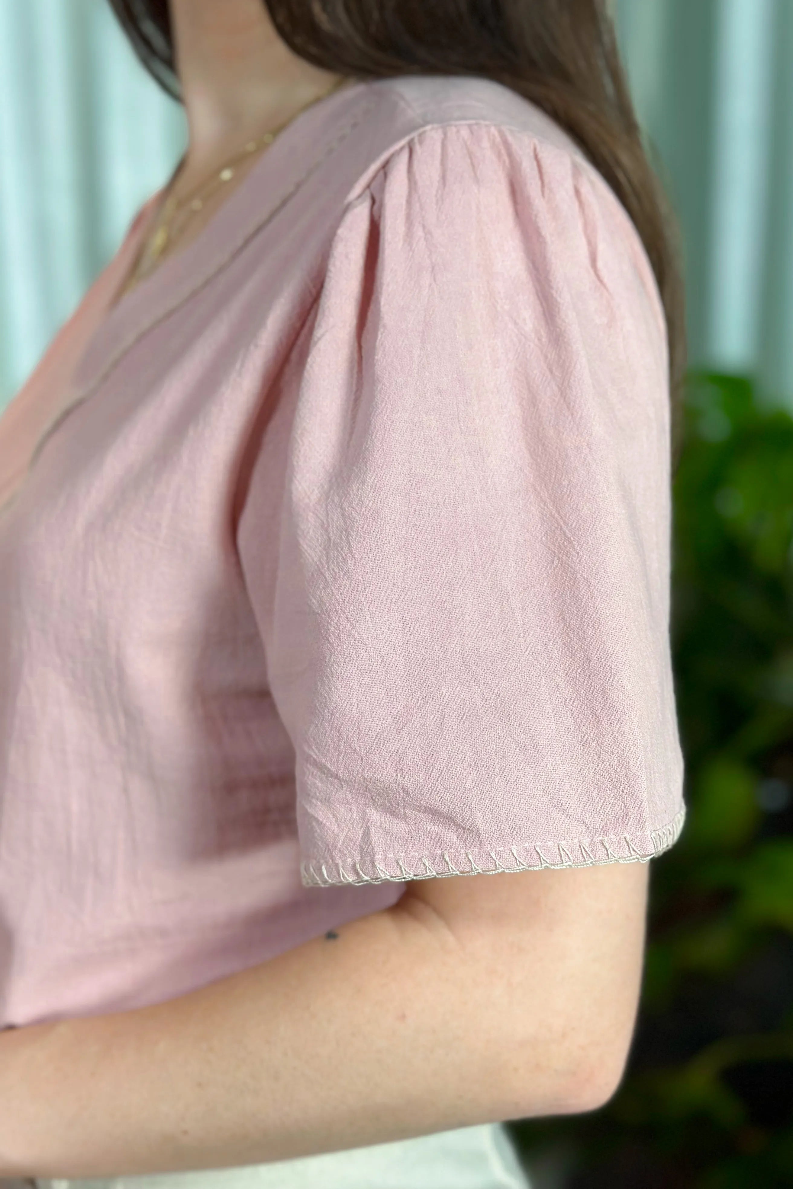 Blusa Manga Curta Cotton Premium Decote "V" Fabiana Rosa