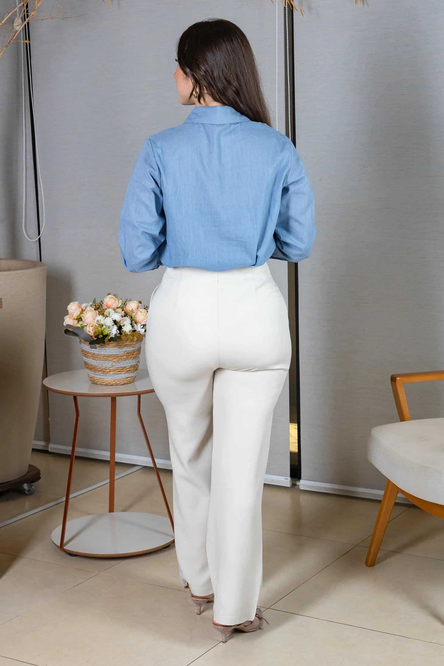 Camisa Manga Longa em Visco Rustic com Botões Jordana Azul