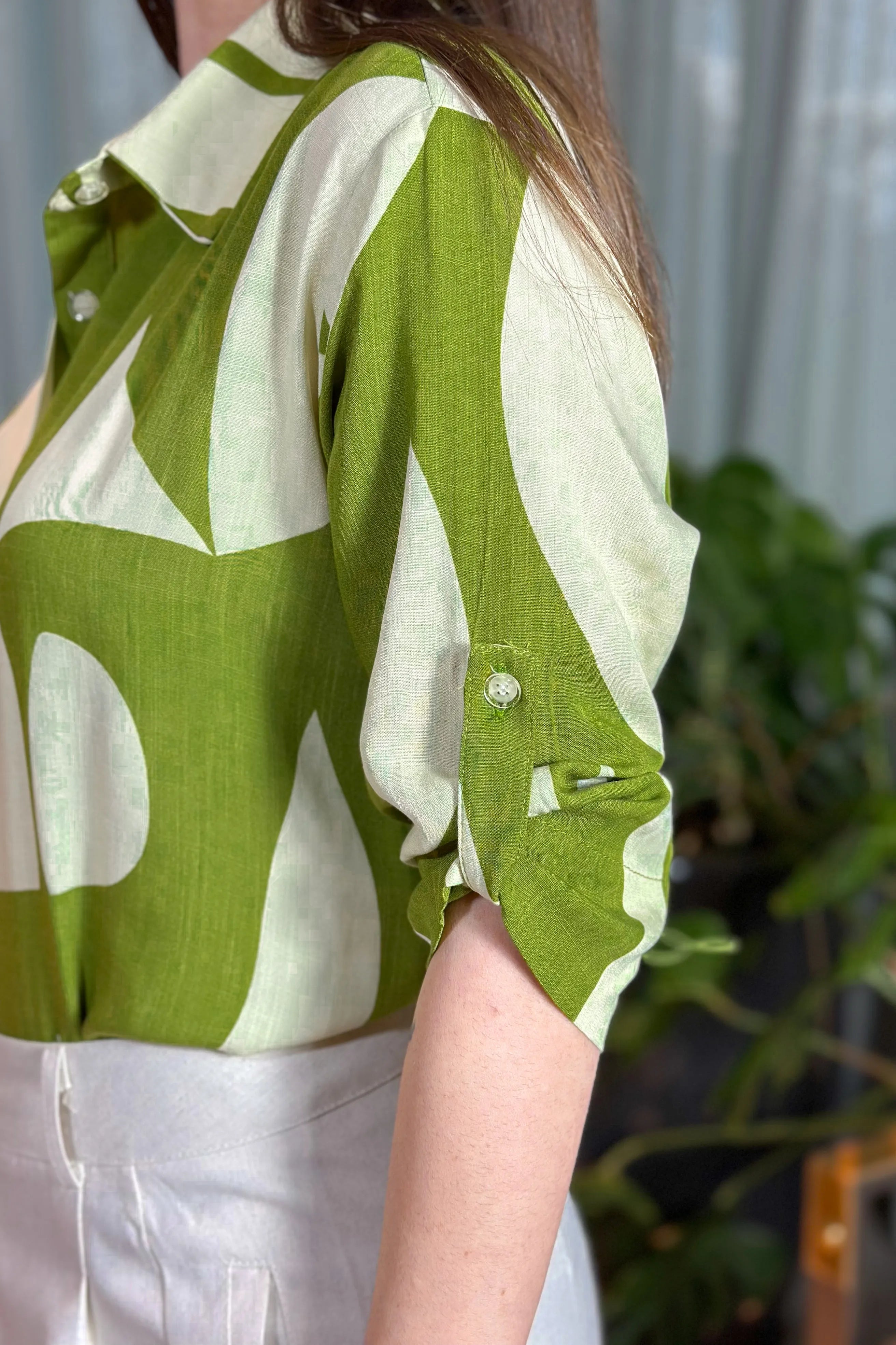 Blusa Manga 3/4 Viscose Detalhe Botões Jordana Estampada Verde