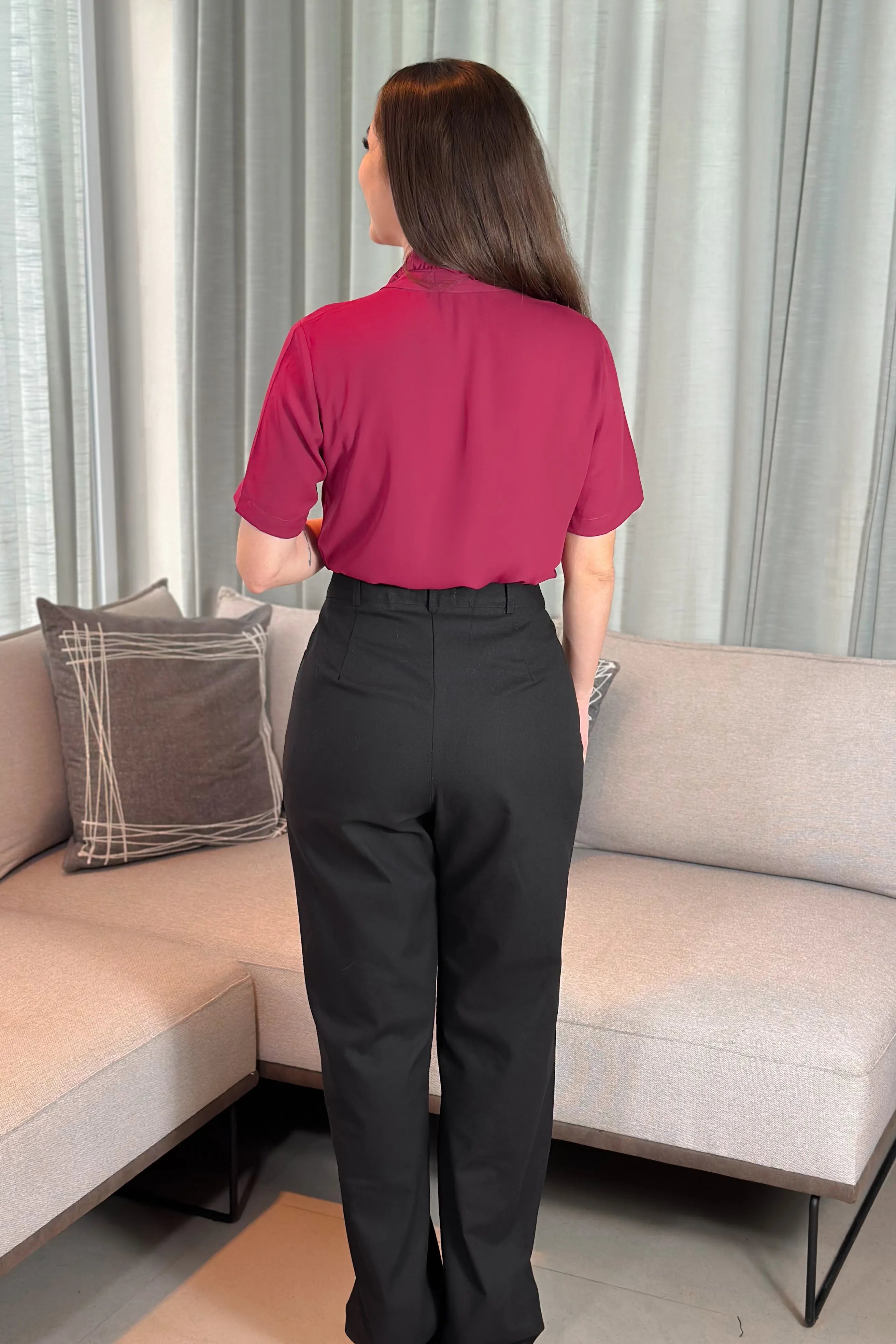 Camisa Manga Curta New Crepe Detalhe Babados Daniela Fúcsia