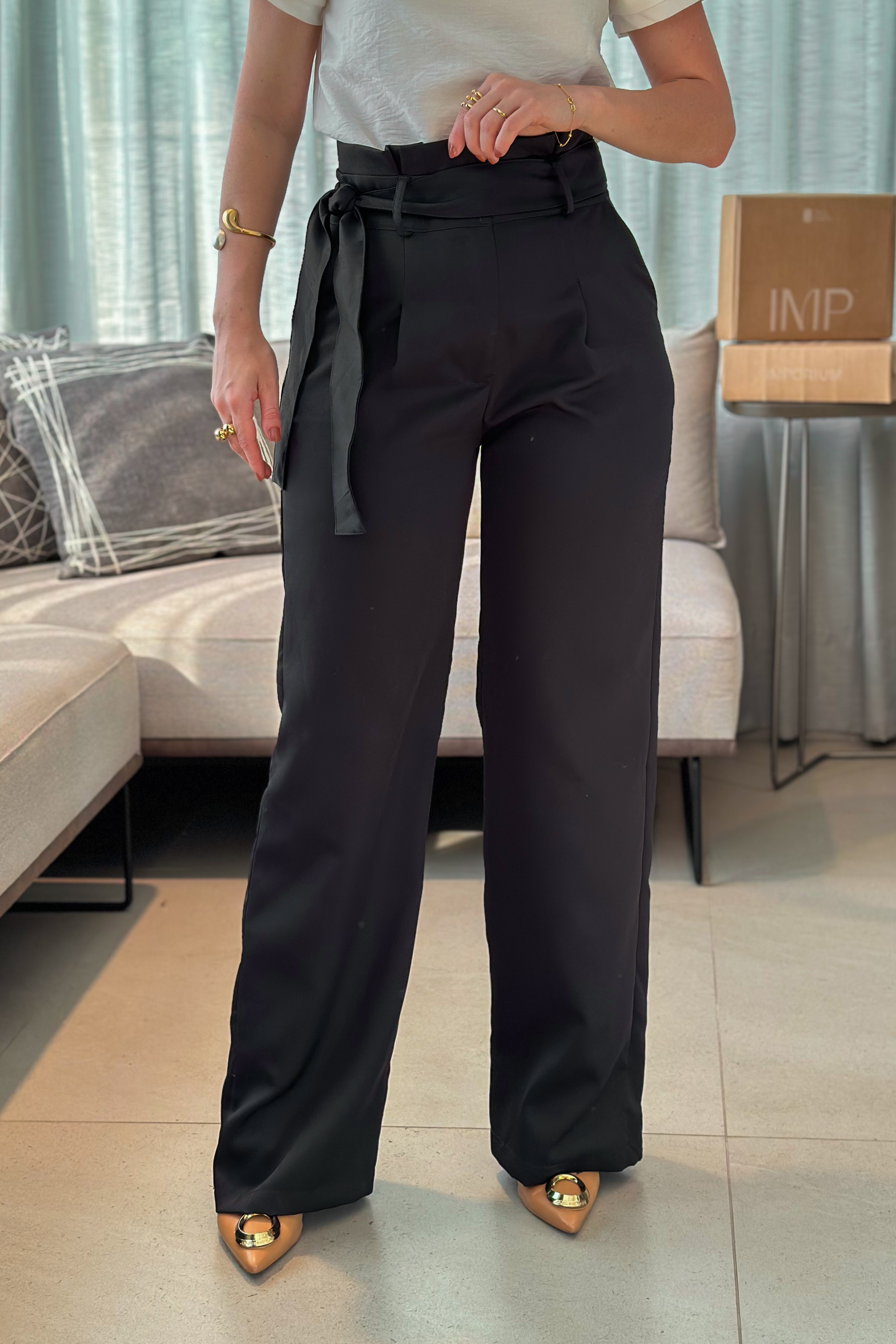 Calça Pantalona Clochard Detalhe Cós Melissa Preta - imporium