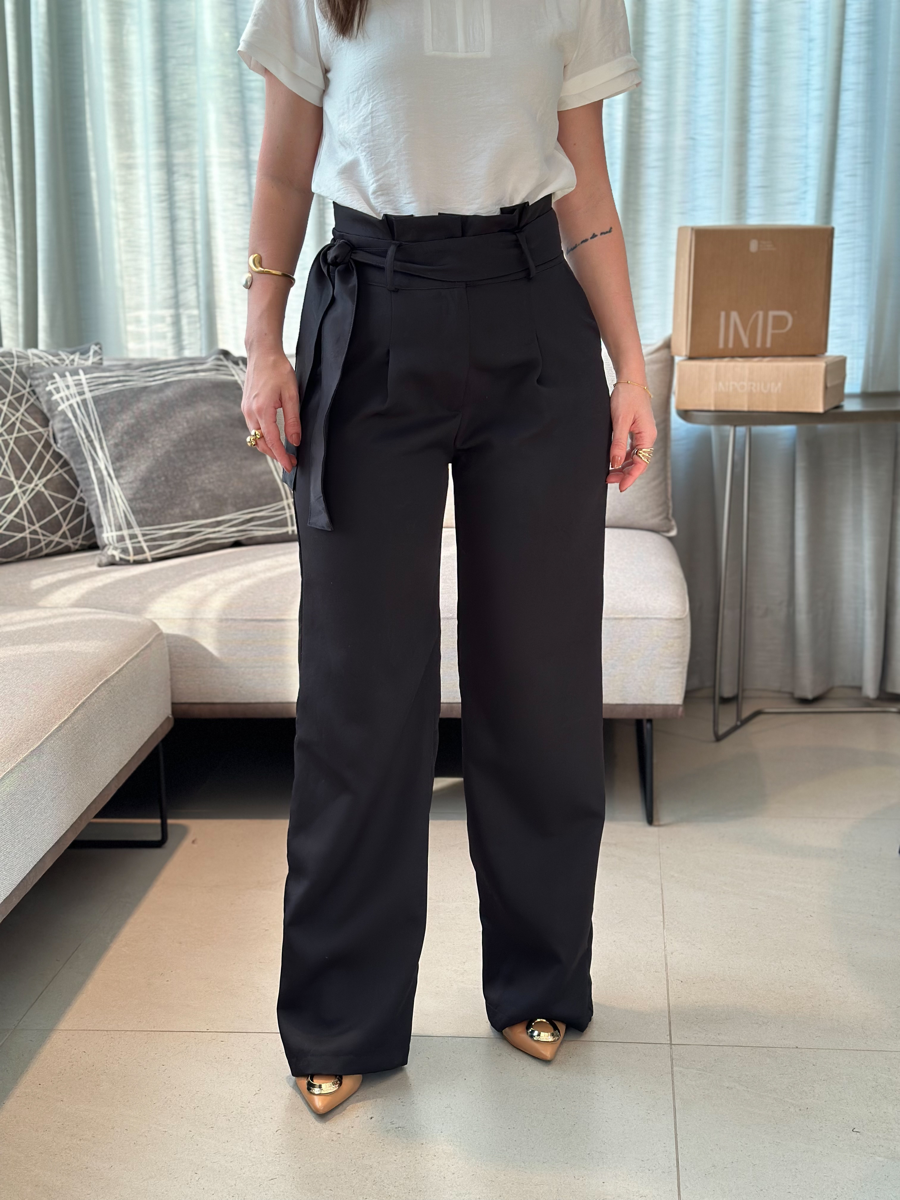 Calça Pantalona Clochard Detalhe Cós Melissa Preta - imporium