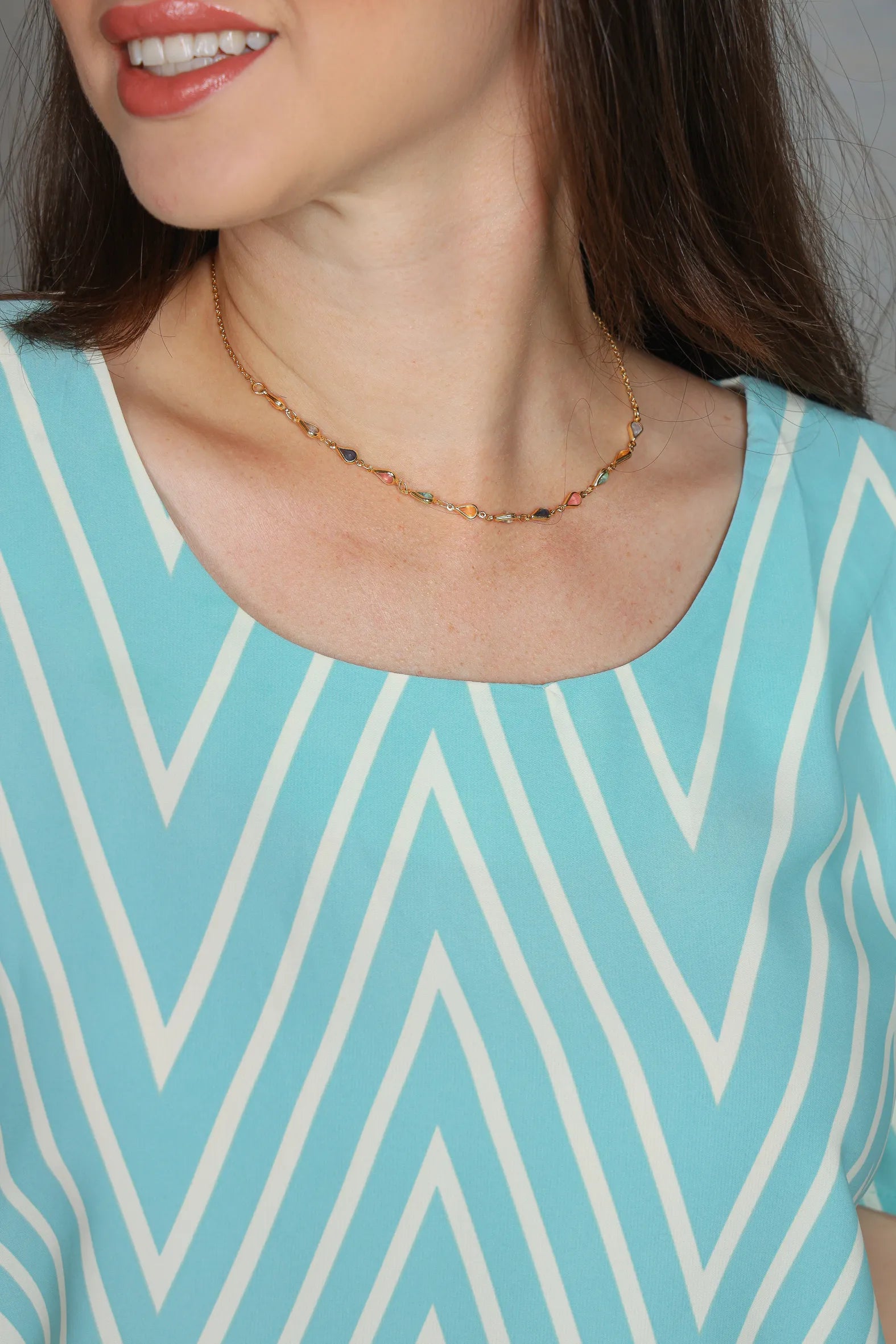 Blusa Manga Curta Crepe Classic Estampa Chevron Claudia Ciano