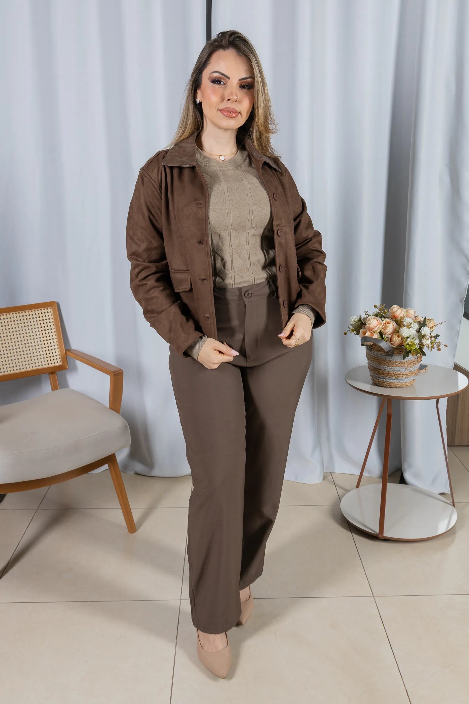 Jaqueta Suede Macia Lua Marrom Escuro