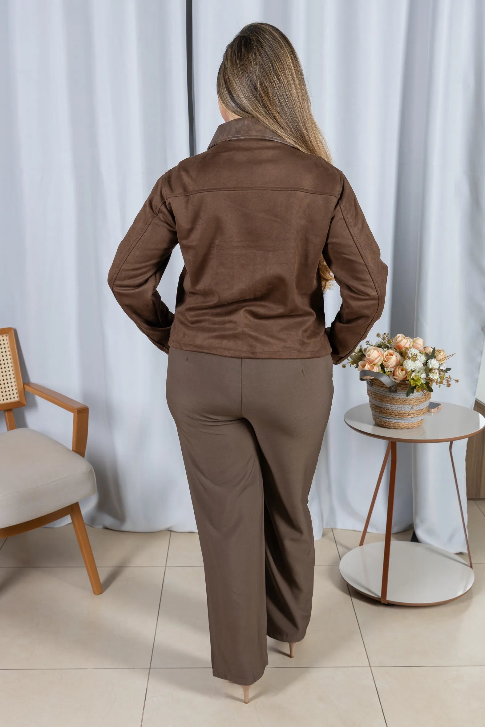Jaqueta Suede Macia Lua Marrom Escuro