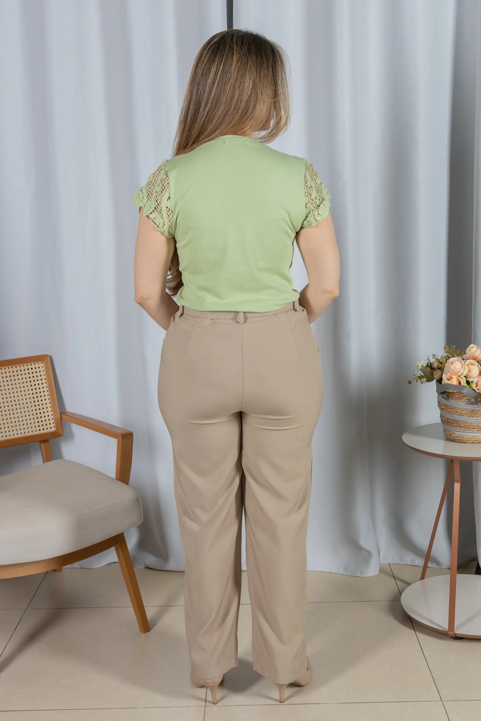 Blusa Cotton Lycra com Detalhe em Crochê Lidia Verde