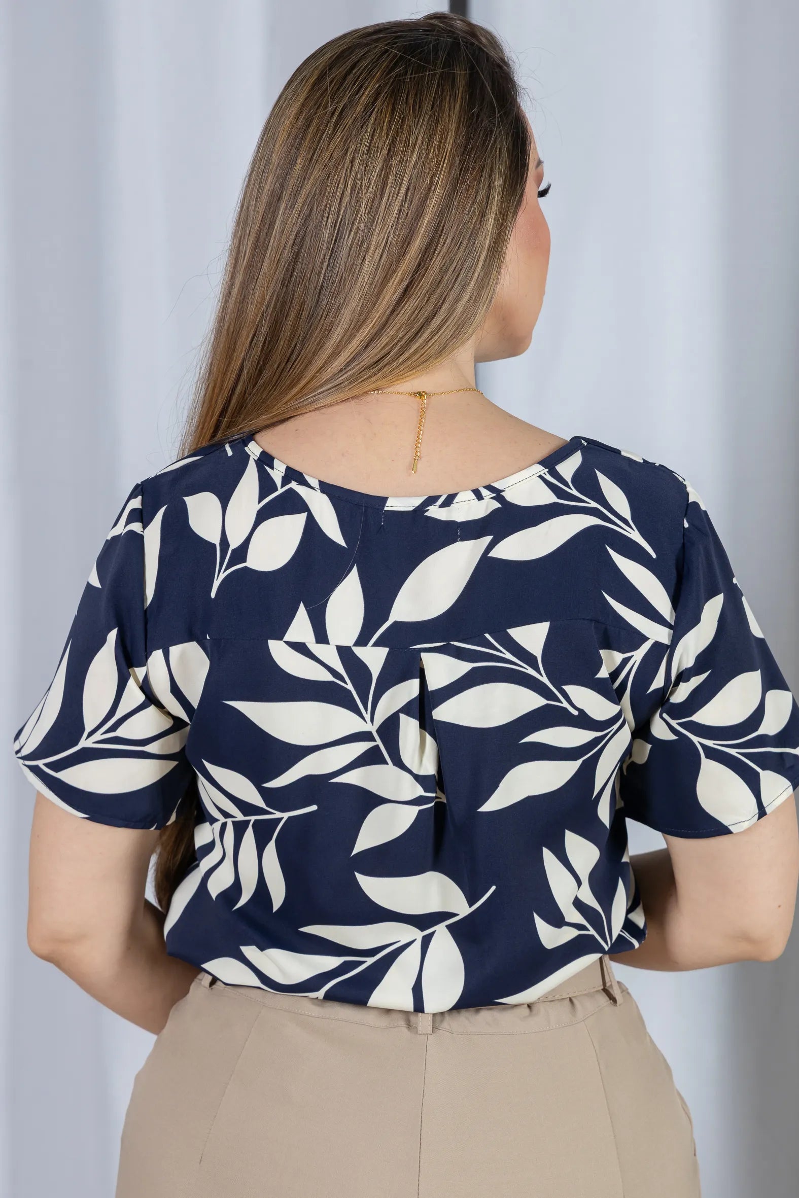 Blusa Crepe Classic que Não Amassa Olga Azul Marinho