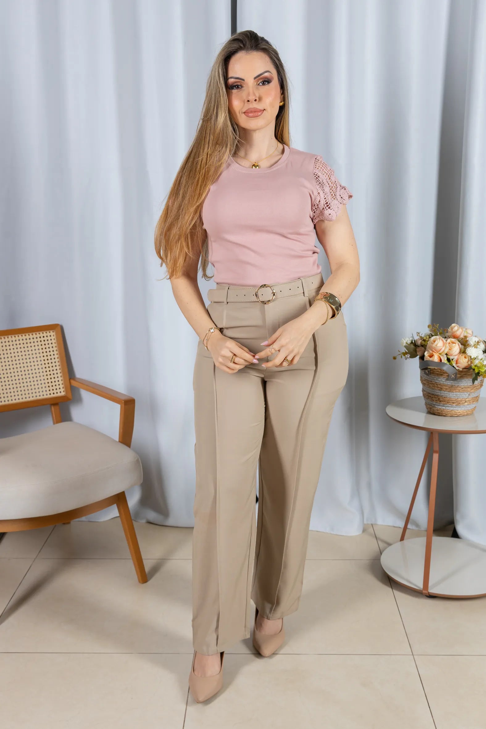 Blusa Cotton Lycra com Detalhe em Crochê Lidia Rosê