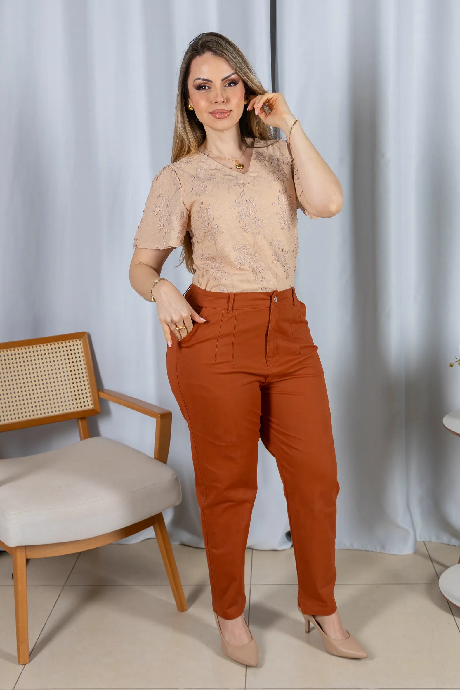 Blusa Laise Leve e Respirável Natália Bege